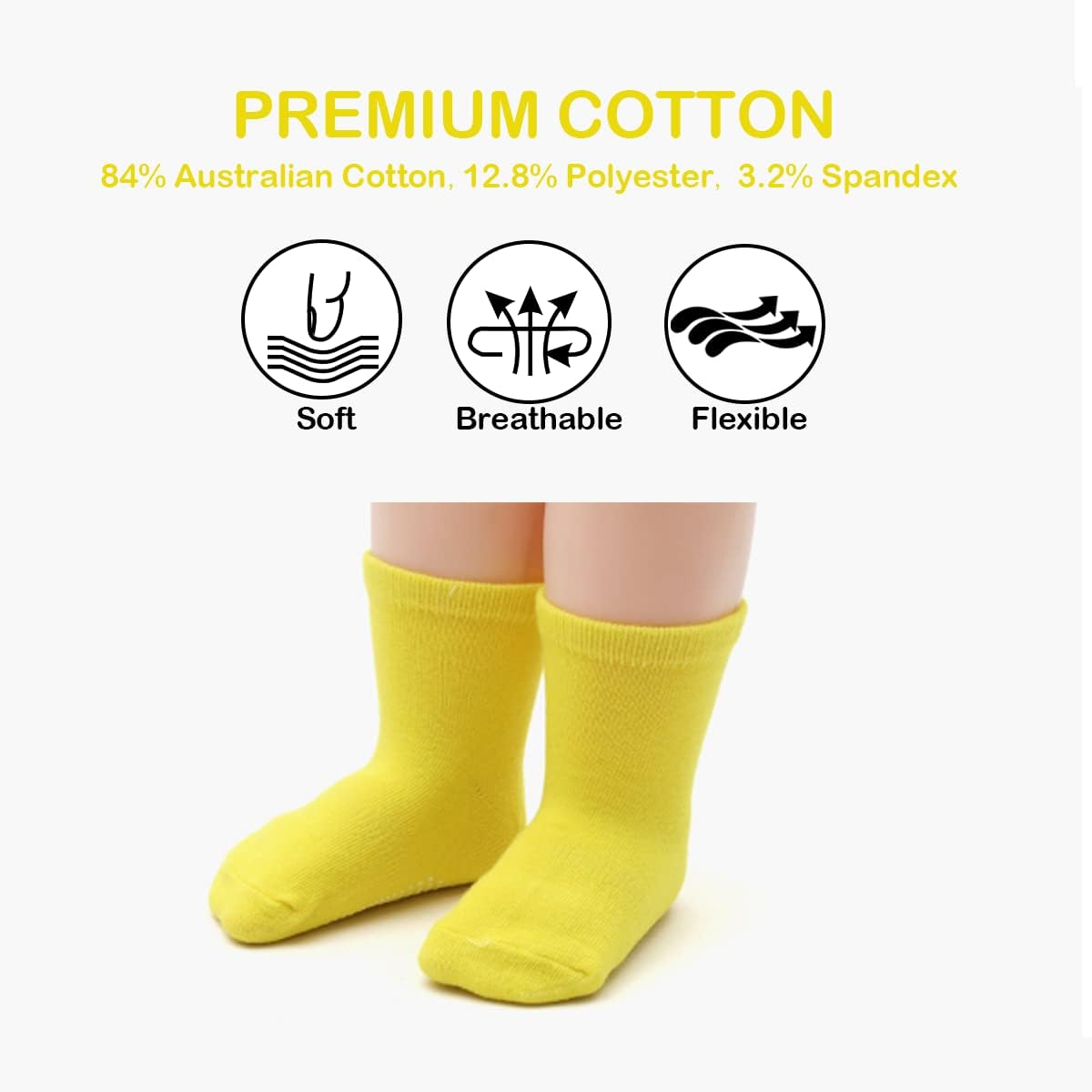 14 Pairs Baby Non Slip Toddler Socks, Soft Cotton Kid Crew Socks for 6-12 Months/1-3/3-5/ Years Old Boys Girls Kids Children Breathable Infant Ankle Socks with Grips for Baby Boy Girl image number 1