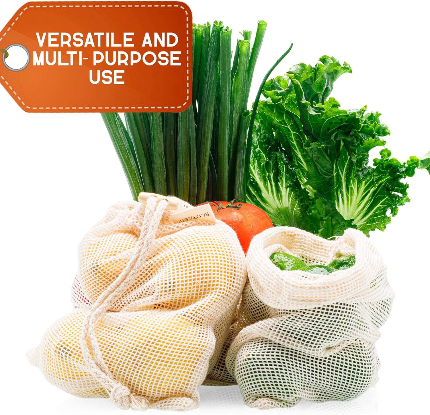 ECOTREES Reusable Produce Bags, Organic Cotton Mesh Grocery Bags, Eco-Friendly Foldable Washable Cotton Grocery Bags with Drawstring Lock for Shopping & Storage. Tare Weight Tag(8 PACK) image number 6