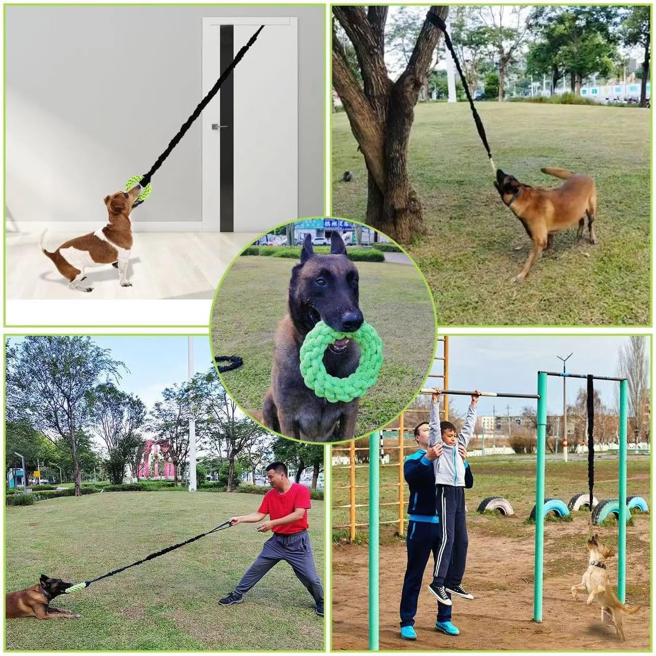 Dog Rope Toys,Dog Rope Toy for Dogs Aggressive Chewers Outdoor Dog Tug of War Toys for Pitbull Medium to Large Dogs Outdoor Bungee Hanging Exercise Ropes Muscle Builder Dogs Interactive Toys（Greener） image number 6