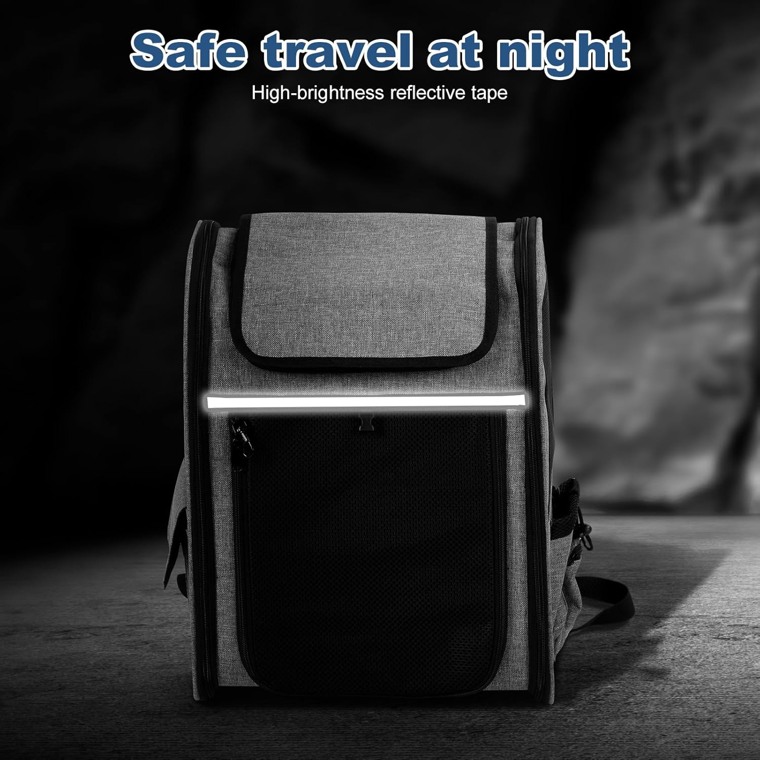 Expandable Cat Backpack - Dog Backpack up to 8 Kg, Foldable Cat Backpack for Cats Dogs with Inner Safety Lead and Pet Mat Cat Transport Bag Max 42 X 28 X 60 Cm Grey