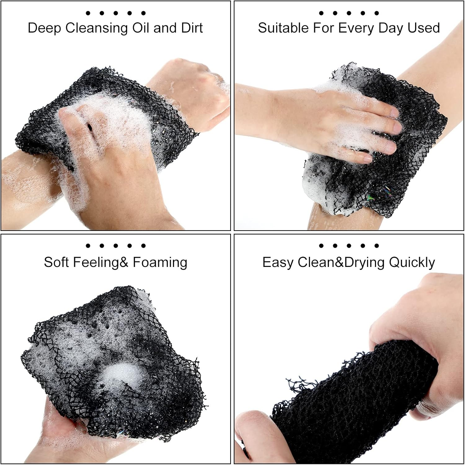 Geiserailie African Net Sponge Long Bathing Net Shower Body Scrubber Back Scrubber Skin Smoother Bathing Sponge for Daily Use or Stocking Stuffer(Black) - Blue image number 3