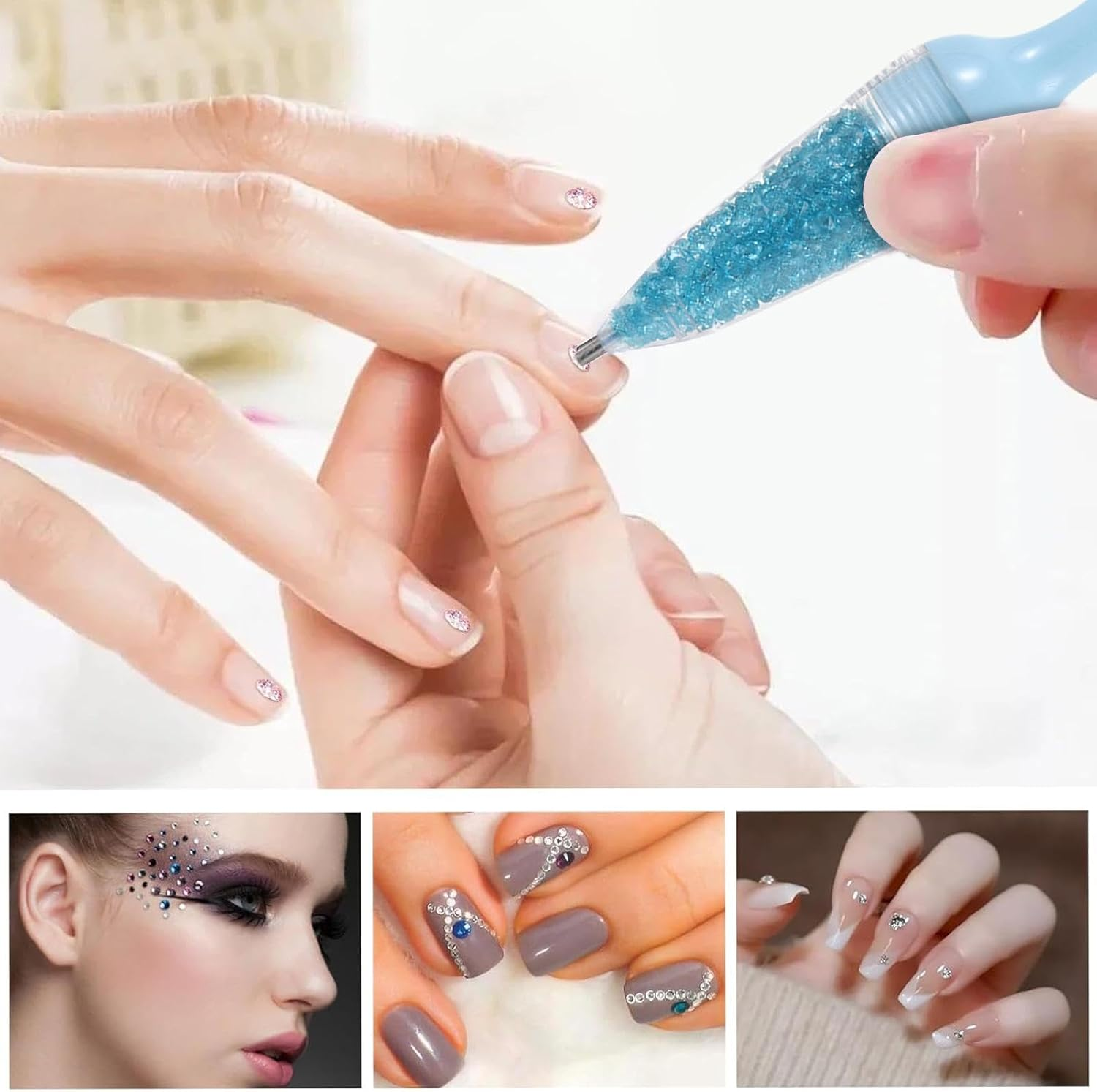 Mlqkpwy Gem Painting Tools | Gem Dotting Tool | Flower Pot Shaped Nail Point Pen, Comfortable Grip Self-Stick Pen for Painting Crafts - Blue image number 2