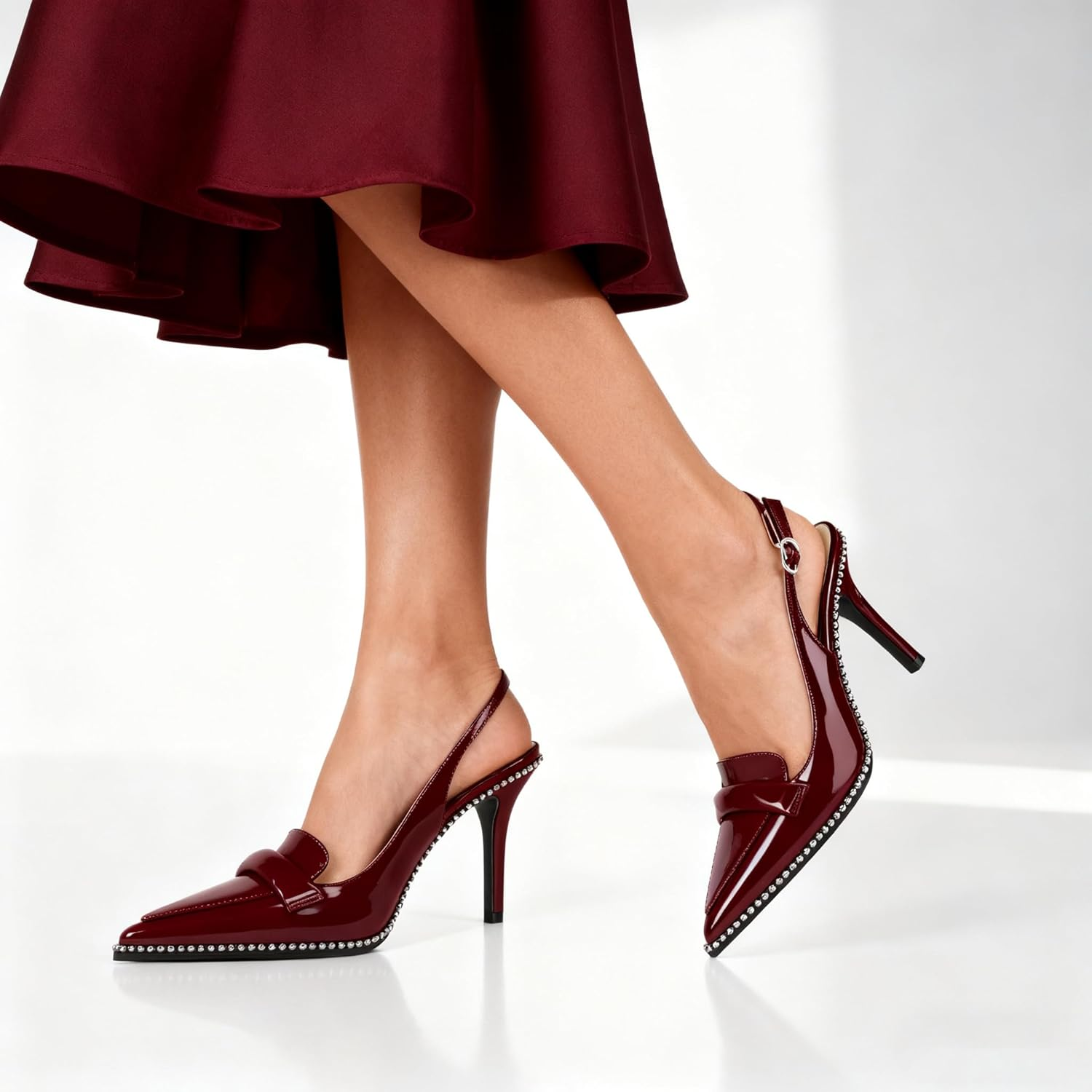 Esvowido Slingback Heels for Women Stilettos Beaded Pointed Toe Shoes Slip on Loafers Pumps High Heel Shoes for Women image number 6