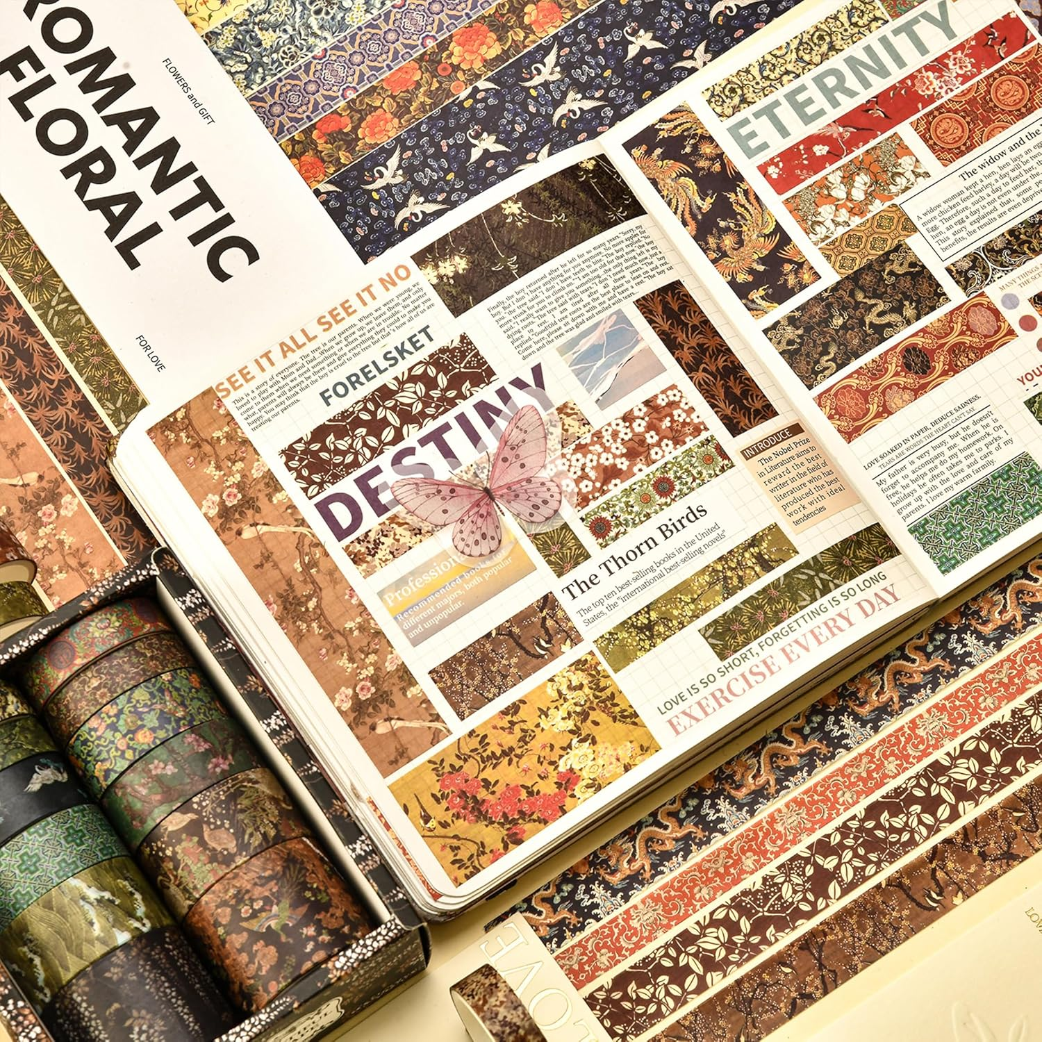 Songdao 12 Rolls Chinoiserie Washi Tape Set Chinese Arts Adhesive Tapes Geometric Garden Decorative Masking Tape Sets for Craft, Kids, Scrapbook, DIY, Gift Wrapping (Whispers of Dragon) - Drifting On Azure Waves image number 3