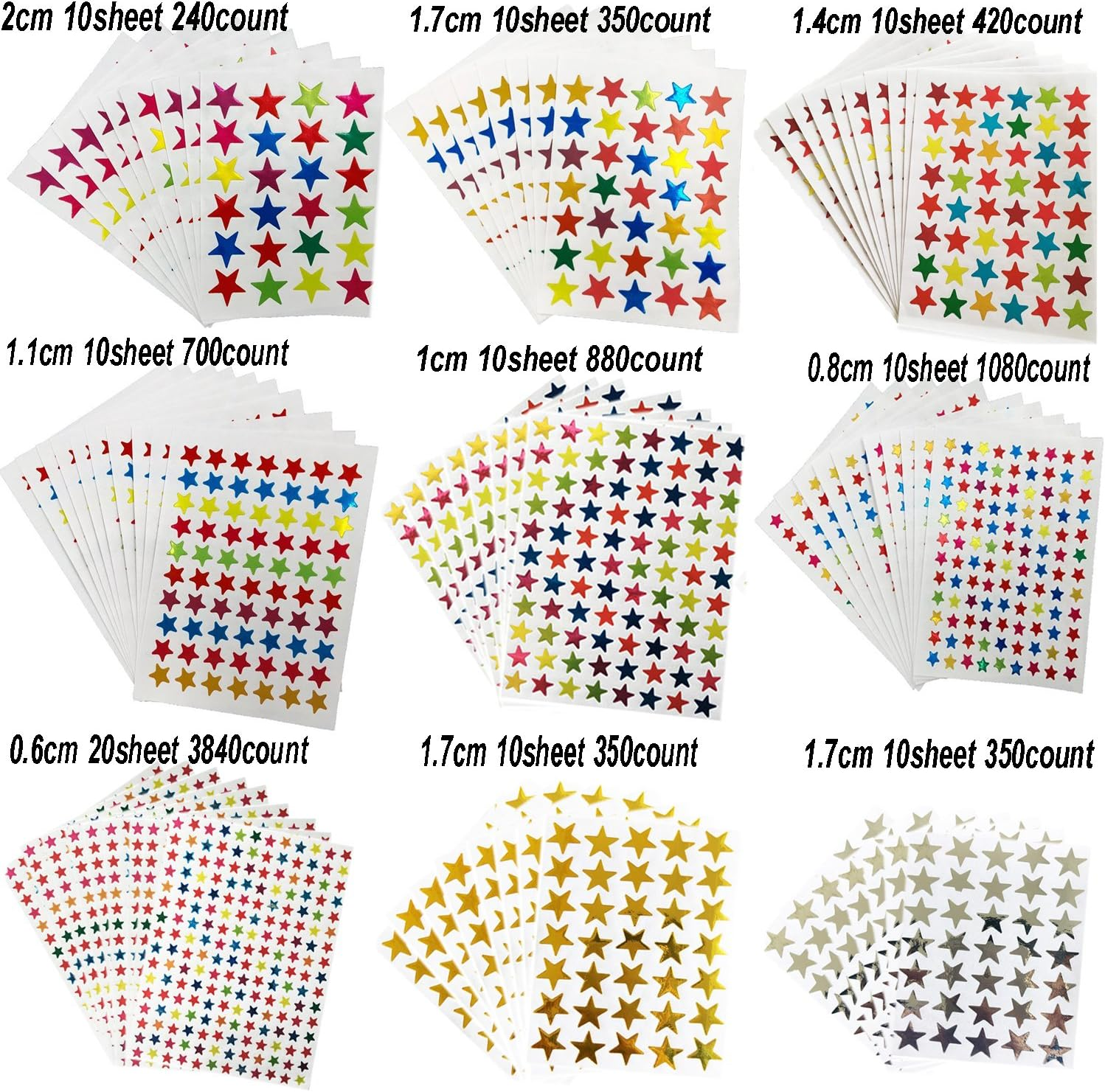 Kenkio 8270 Count Colorful Star Stickers Self-Adhesive Stickers Stars Labels