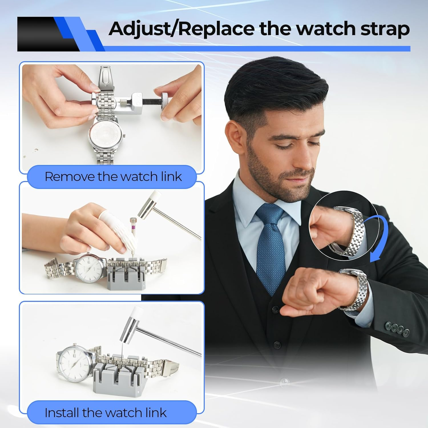 Watch Repair Kit, Ohuhu 192 PCS Watch Battery Replacement Tool Kit, Watch Link Removal Tool, Watch Back Remover Tool, Watch Tool Kit, Professional Watch Repair Tools with Carrying Bag, User Manual image number 6