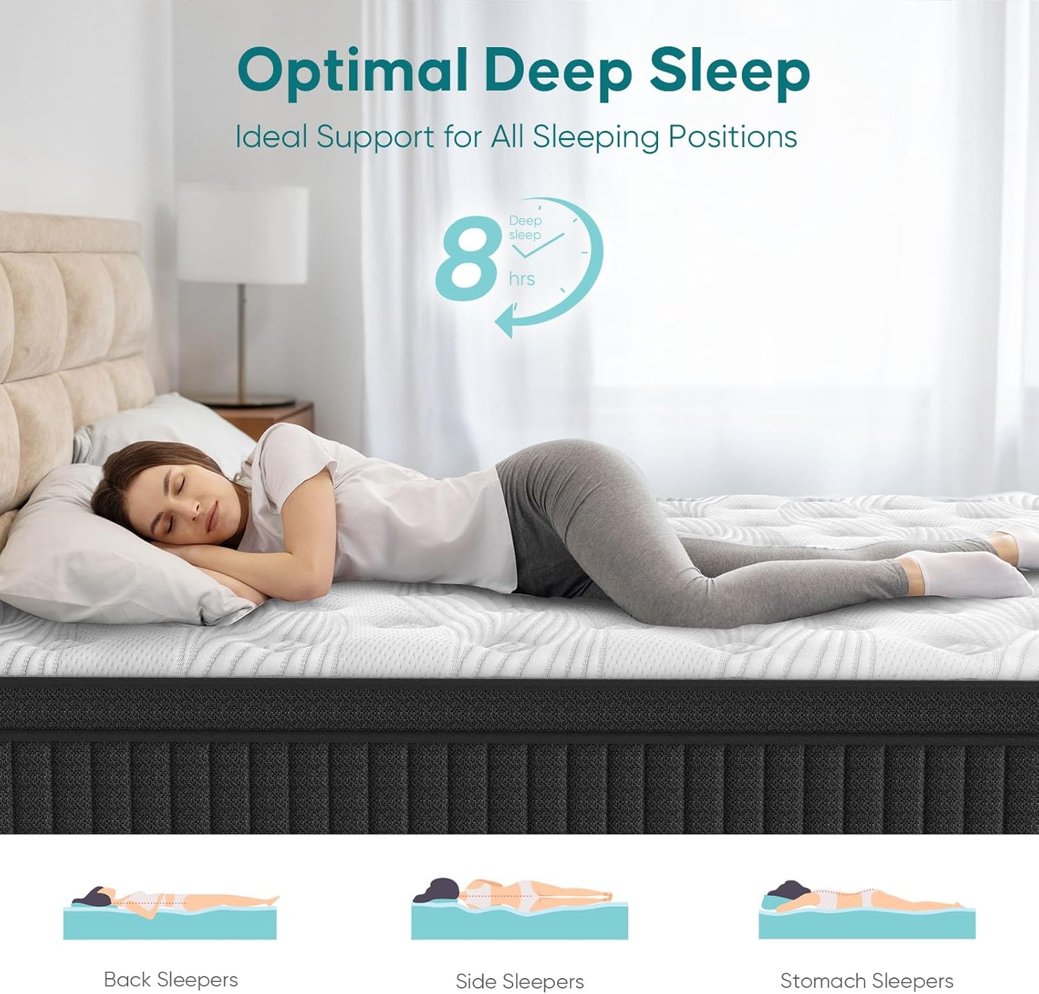 Queen Hybrid Mattress 30Cm Euro Top Medium Firm for Back & Lumbar Support, 100 Night Trial, Individual Pocket Spring Mattresses for Motion Isolation & Pressure Relief with Ergonomic Design image number 3