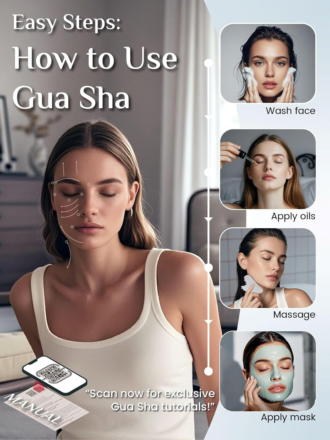 Rena Chris Gua Sha Facial Tools,Stainless Steel Guasha for Face Massager,Jawline Sculpting and Puffiness Reducing, Skin Care Gift(Silver)