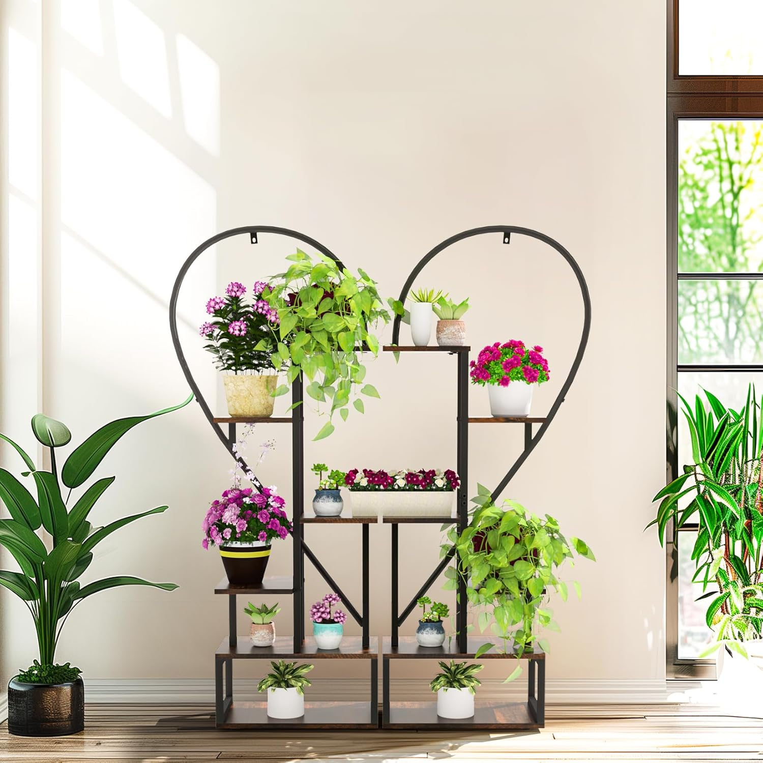 Metal Plant Stand Indoor: 6 Tier Plant Shelf Creative Heart Shape Flower Stand Ladder Plant Holder for Home Patio Lawn Garden (2 Pack) image number 5