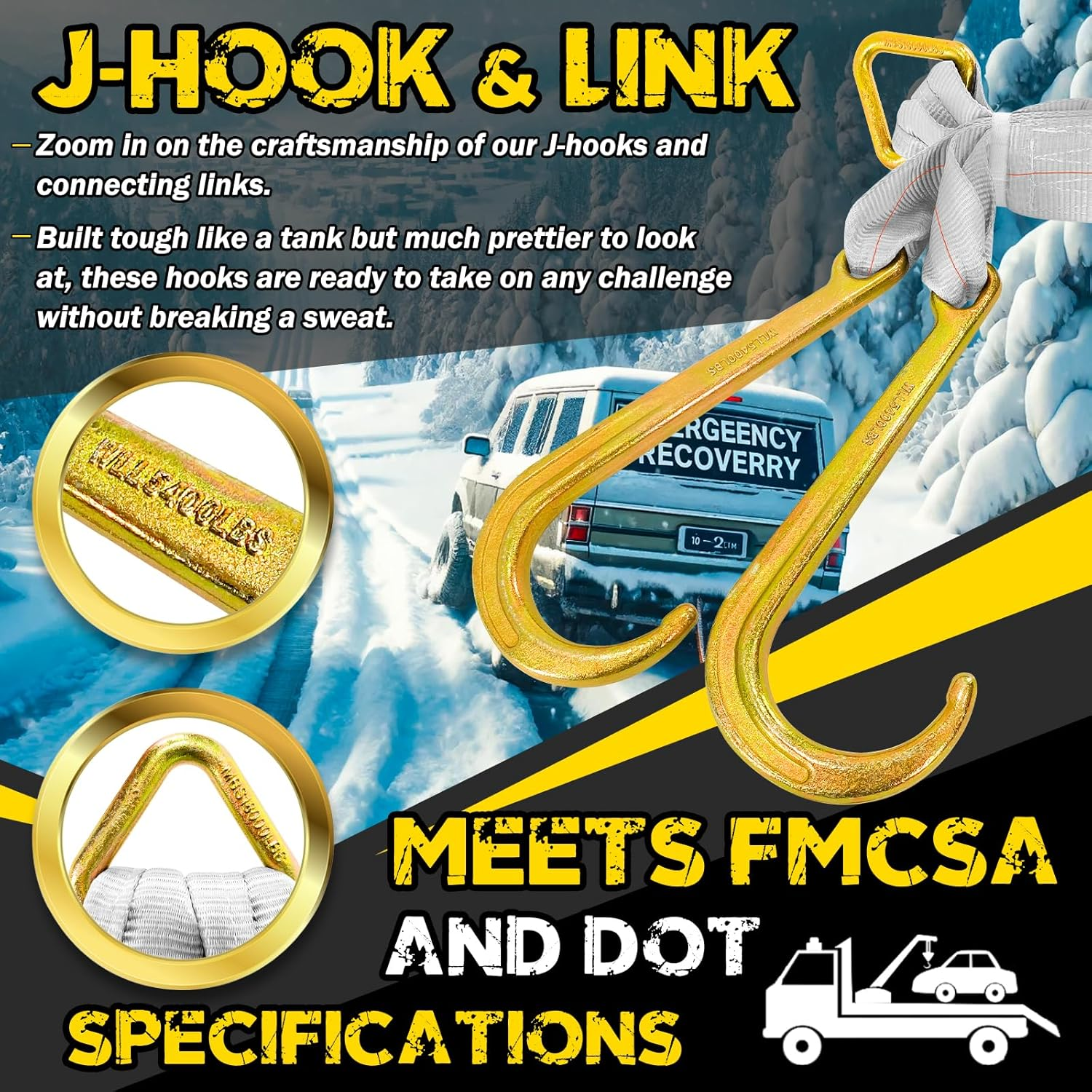 FITHOIST Tow Straps V Bridle 3" X 24" with 15" J Hooks 5400 Lbs image number 4