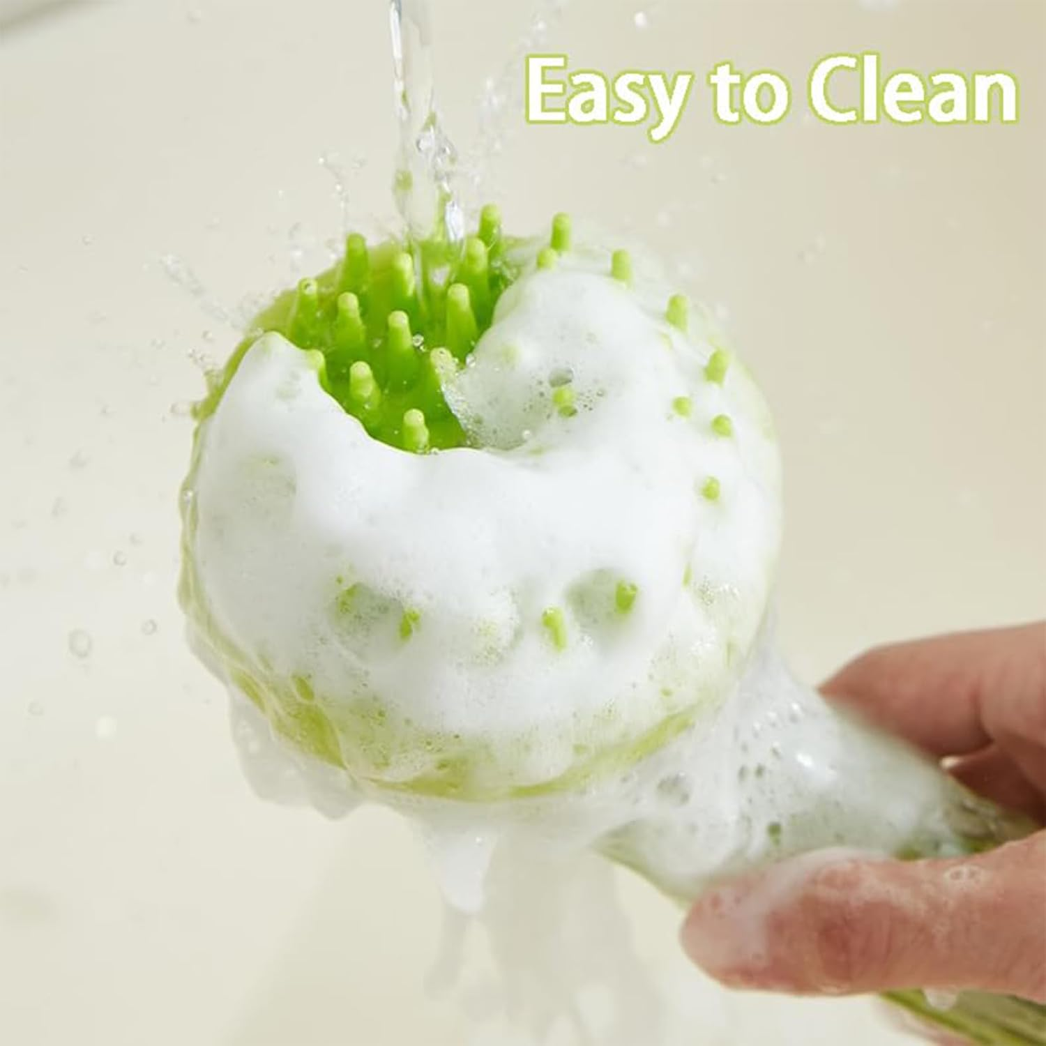 Yeanifeana Pet Bath Brush with Soap Dispenser, 2-In-1 Silicone Dog Cat Bathing Tool, Long Handle Soft Massage Grooming Brush for Dogs Cats Bath Tim (Green) image number 4