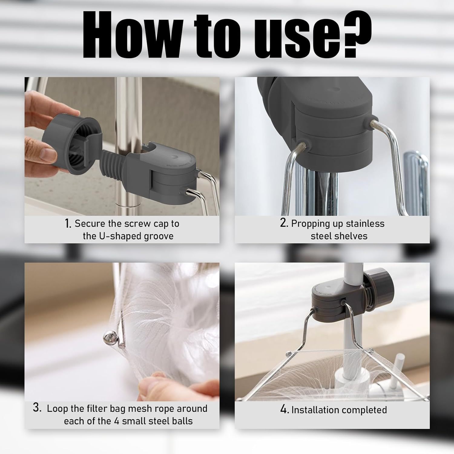 Yitexin Folding Kitchen Sink Drain Strainer Rack with 50 Filtering Net Bags, Stainless Steel Rotating over Faucet Sink Strainer Basket, Food Catcher Sink Strainer for Leftovers (Gray) image number 4