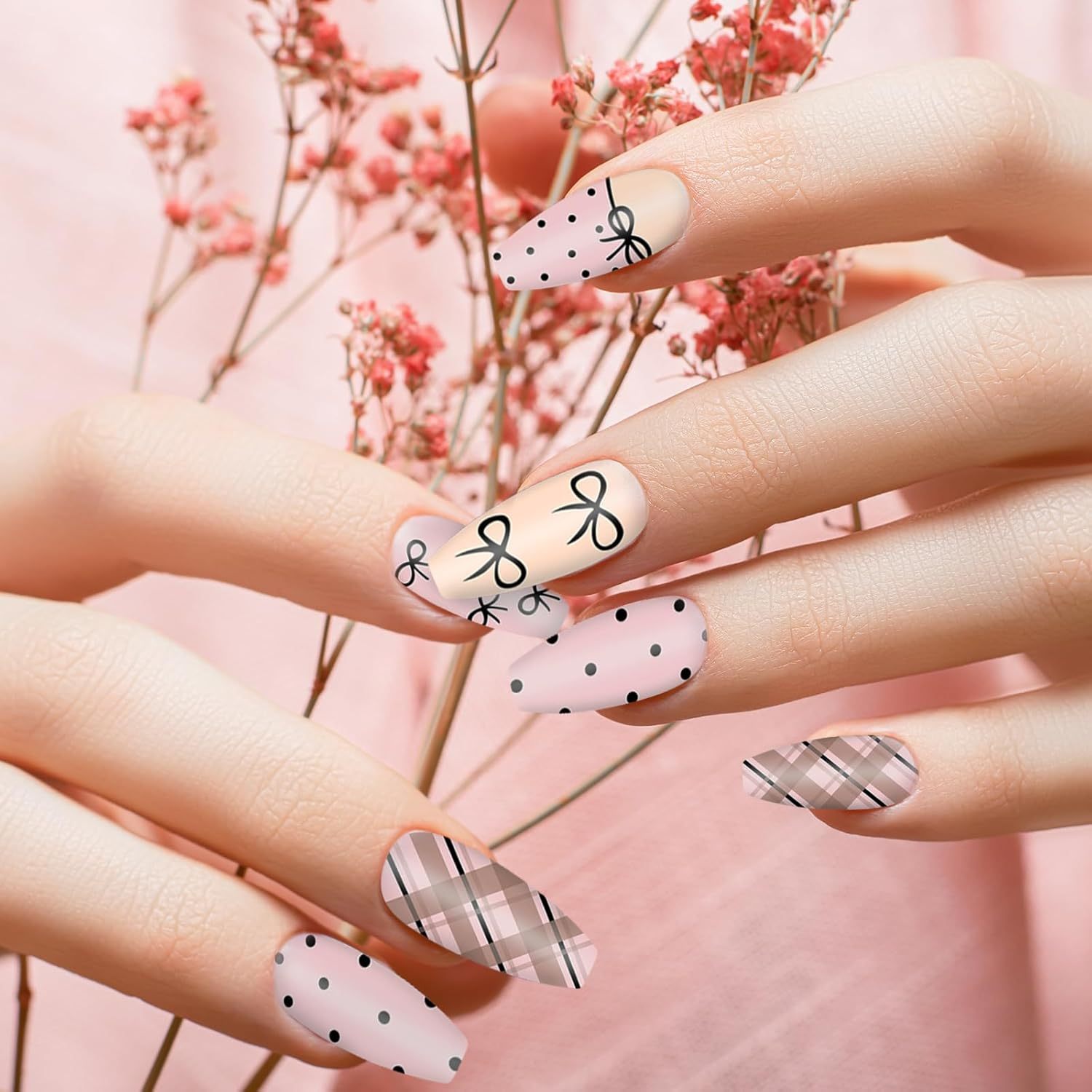 Jarthenaamcs 4Pcs Bow Nail Plates Stamping Set Heart Bear Bowknot Stamp Templates Nail Art Plates for Coquette DIY Print Manicure Salon Design