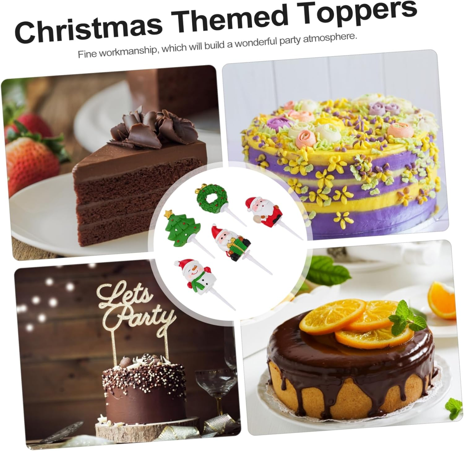 Amosfun 5Pcs Resin Old Man Snowman Tree Cake Toppers Christmas Themed Ornament Cake Decoration Festival Party Supplies image number 6