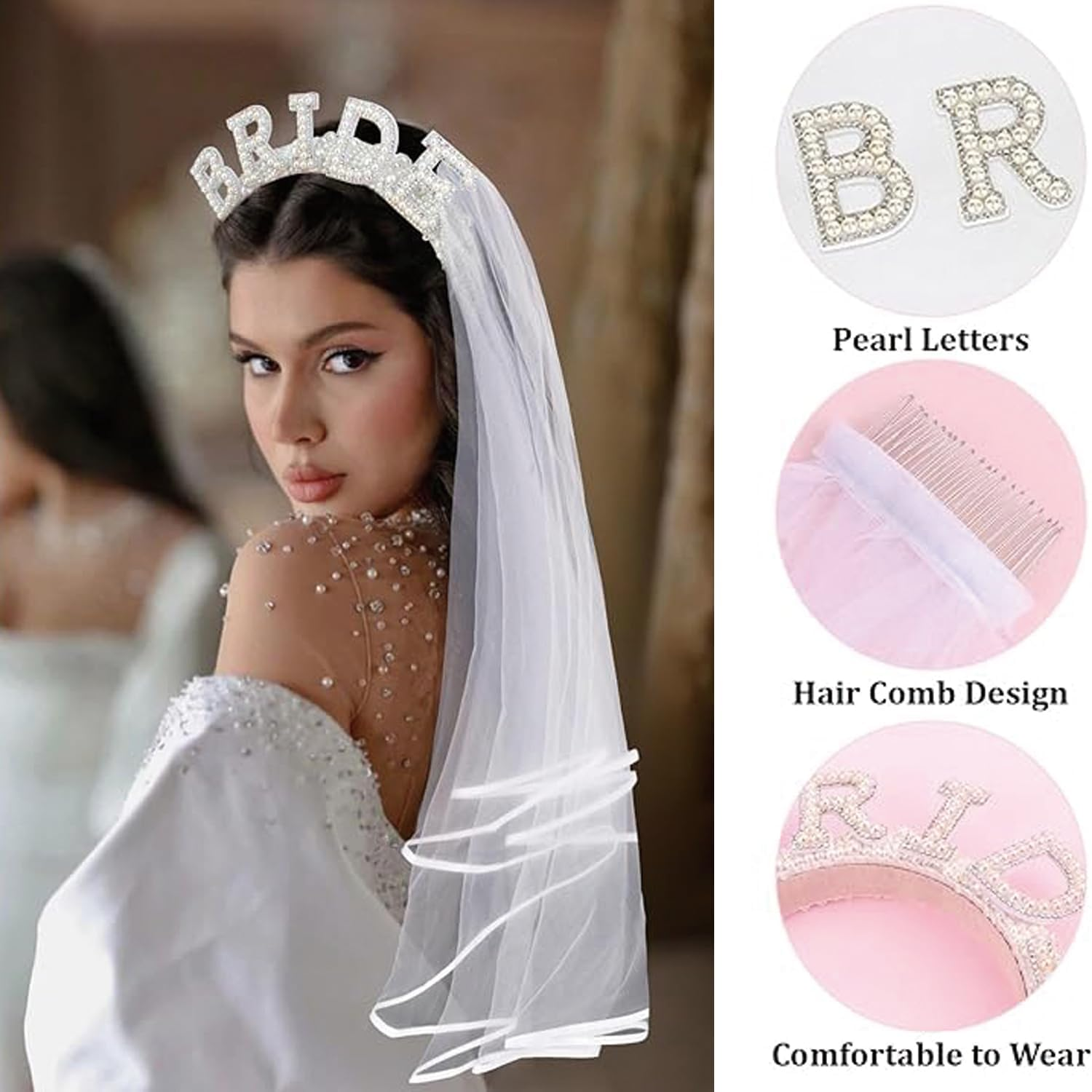 Pearl Bride Headband, Ideal for Bachelorette Party Decorations Bridal Shower Wedding and Engagement Parties. image number 1