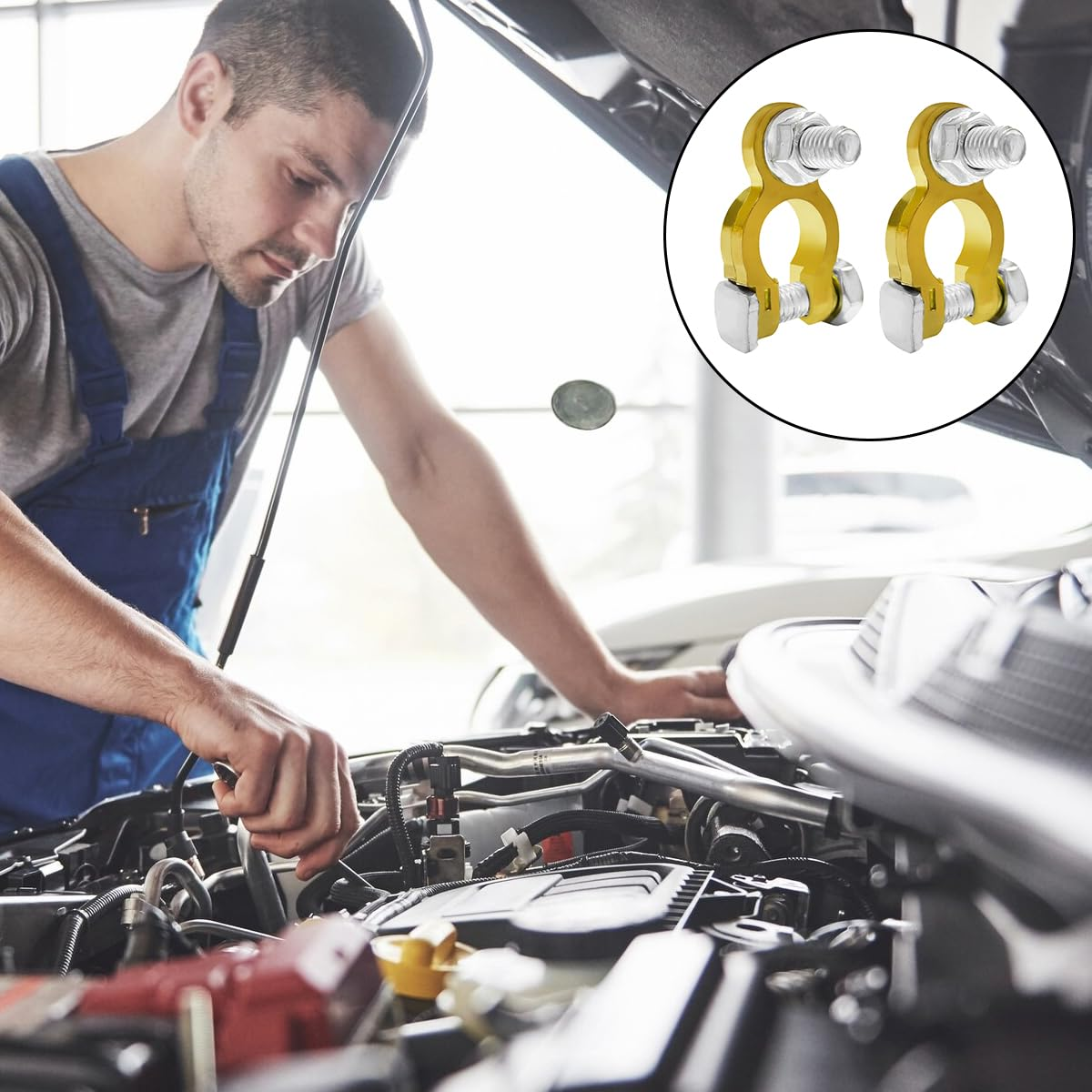 BEZANU Brass Battery Terminals Connectors Clamps, 2 PCS Positive and Negative Battery Clamps for Marine, Car, Boat, Rv, Vehicles (12/24V) image number 5