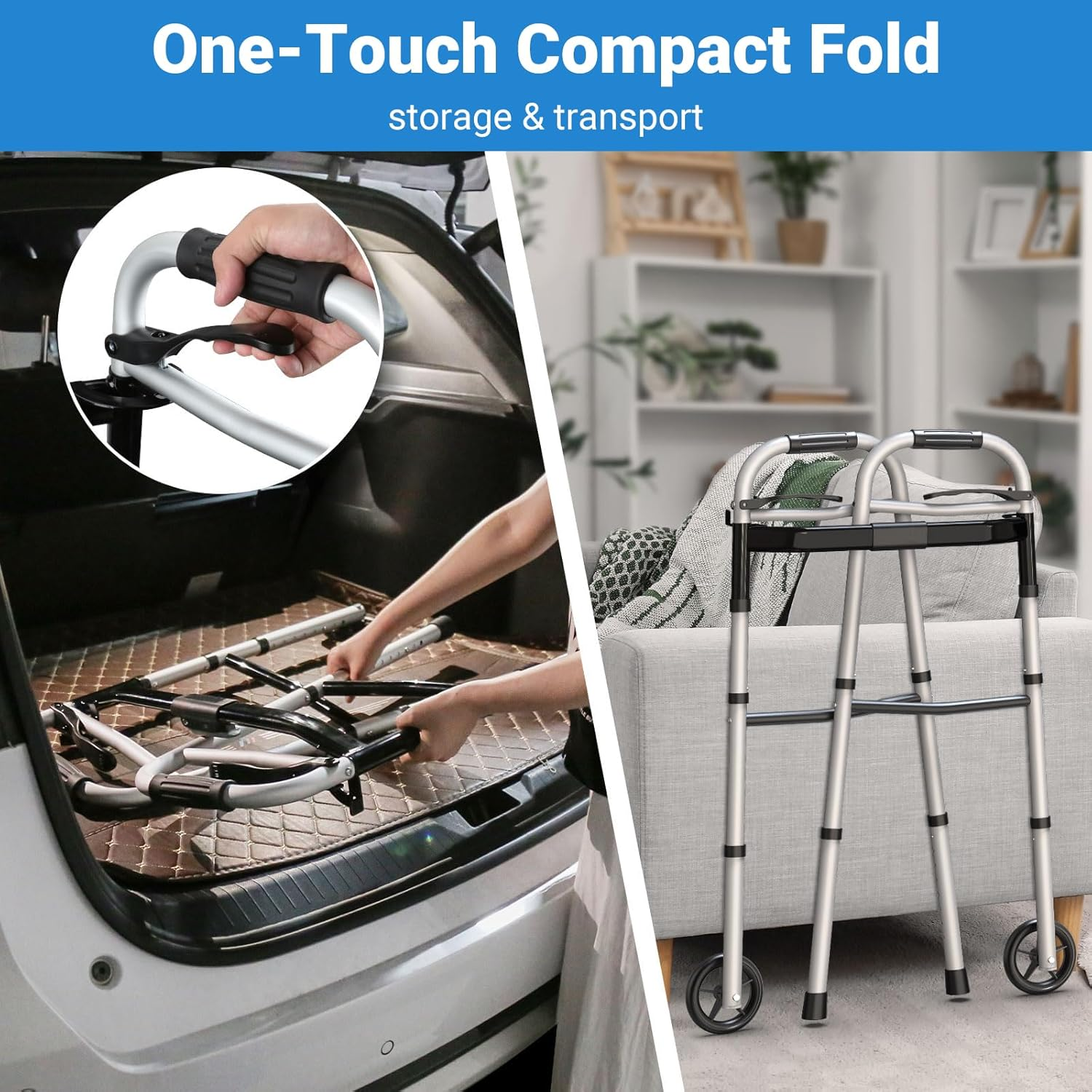 Altus Folding Walking Frame with Wheels Height & Width Adjustable Lightweight Aluminium image number 2