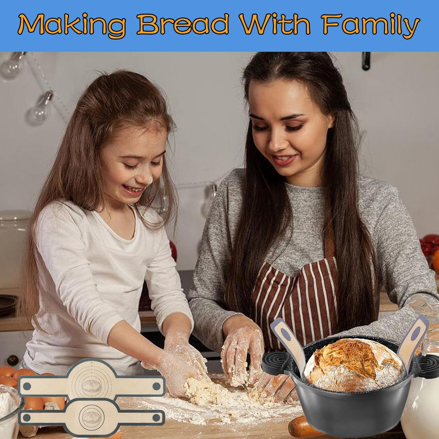 Silicone Bread Sling,2 Pcs Silicone Baking Mat for Oven,Reusable Oval and round Bread Sling,Easy Transfer of Sourdough