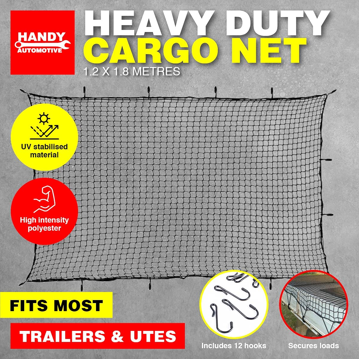 Handy Automotive Cargo Net with 12 Hooks, Black, 1.8 Metre Length X 1.2 Metre Width image number 1