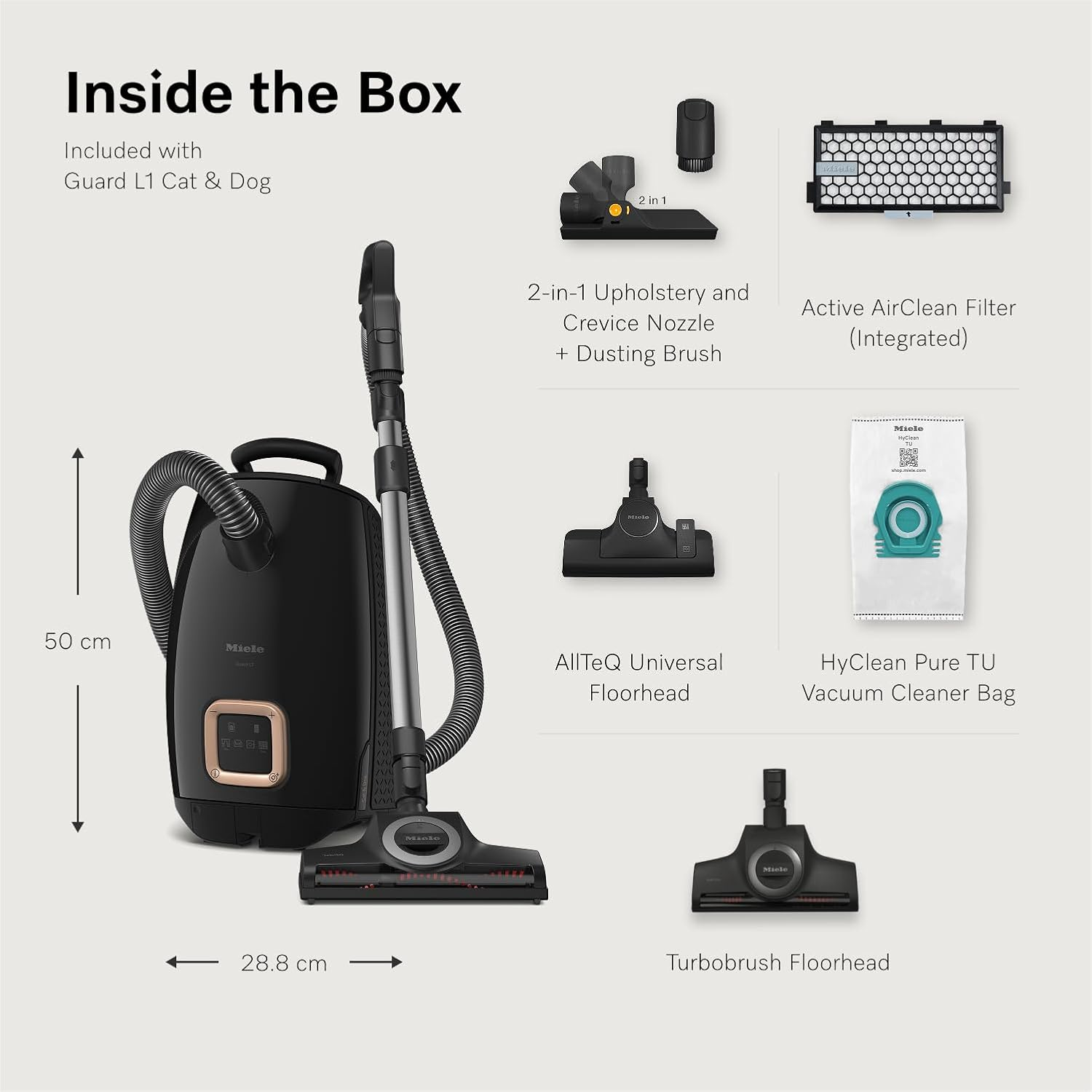 Miele Guard L1 Cat & Dog Bagged Vacuum Cleaner with Active Airclean Filter, Turboteq Floorhead, Obsidian Black