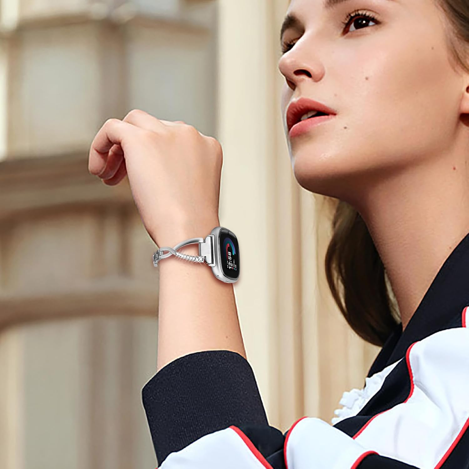 Trumirr Compatible with Fitbit Versa 4/Fitbit Versa 3/Fitbit Sense 2/Fitbit Sense Metal Bracelet for Women/Men, Stainless Steel Replacement Wristband image number 1