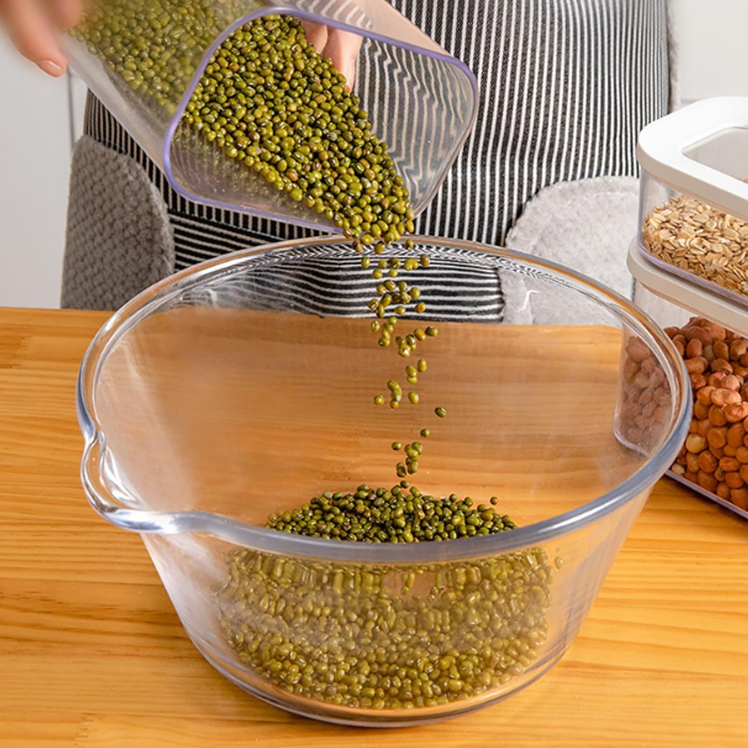 Set of 5 Plastic Storage Jars with Lid, Airtight, 1000 Ml, Rectangular Kitchen Storage & Organisation, White Containers, Cornflakes for Sealing and Preserving Food