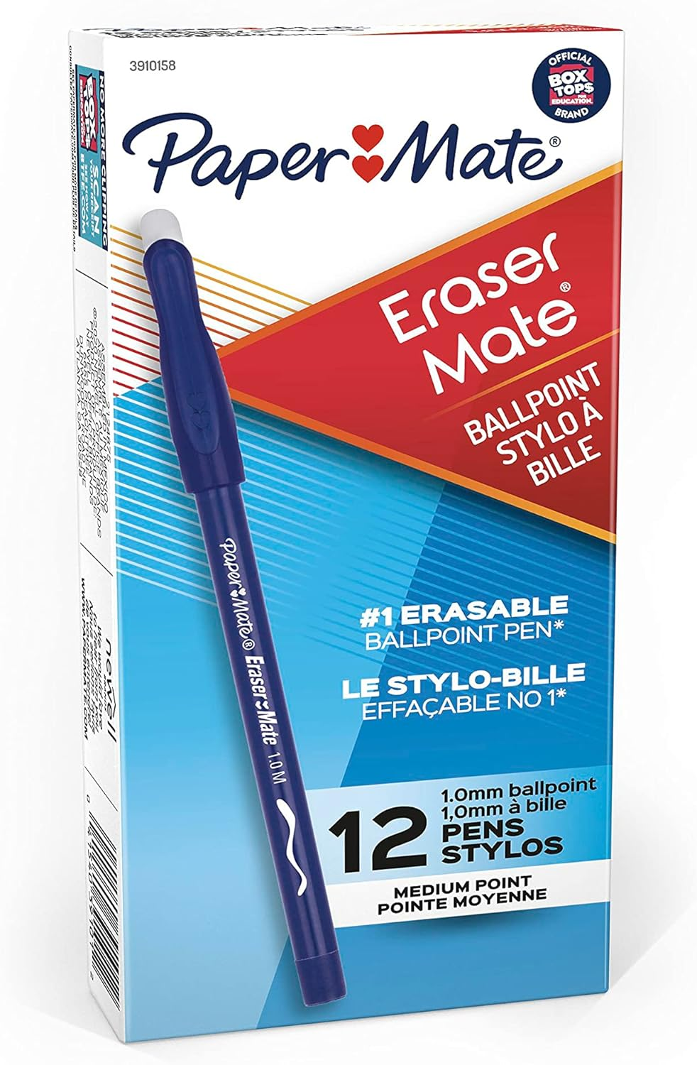 Paper Mate Erasermate Erasable Pen, Medium Point, Blue, Box of 12 image number 3