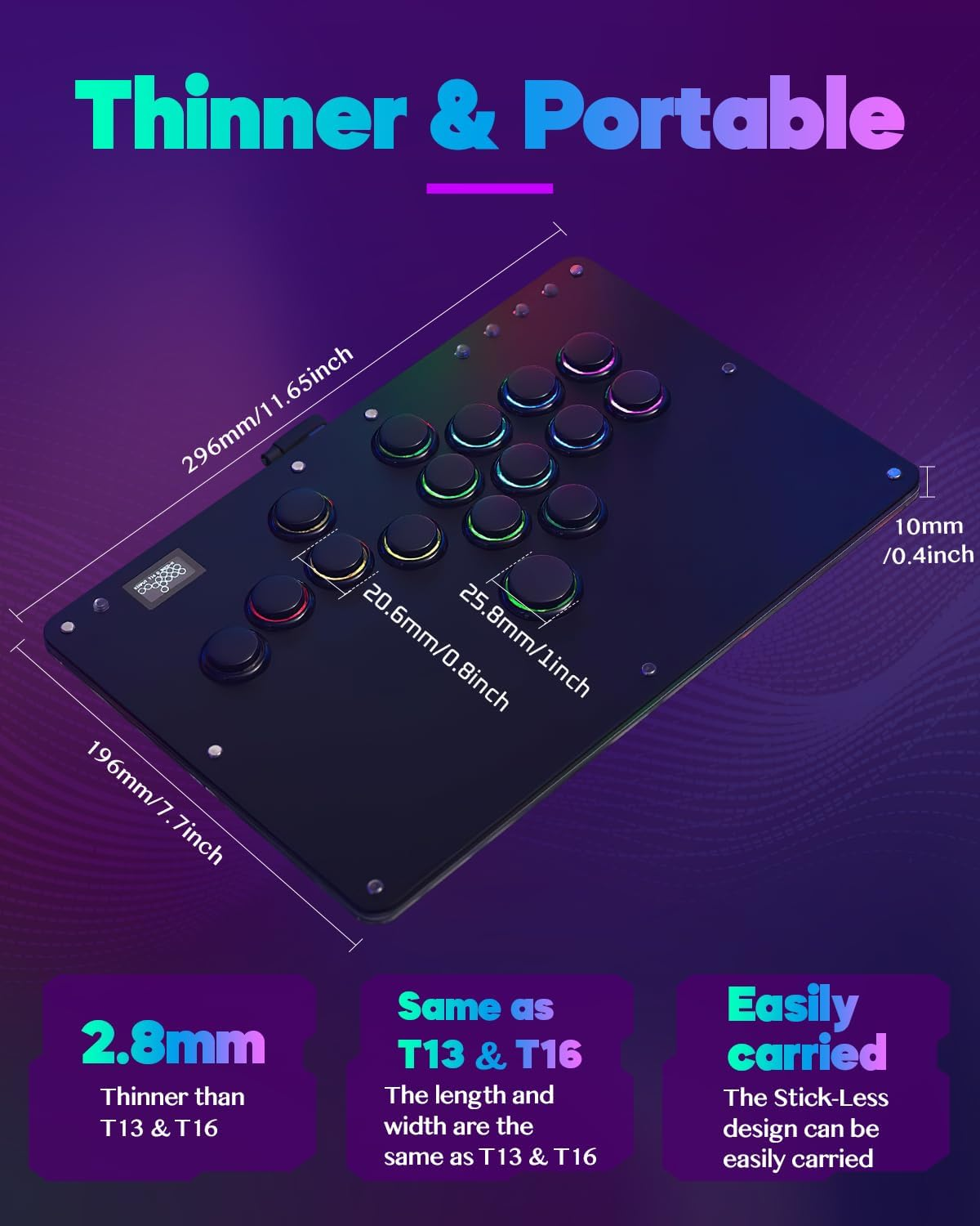 Sehawei Haute42 Arcade Stick R16 All-Button Arcade Controller 16Keys for Pc/Ps3/Ps4/Switch/Steam,Fight Stick for Fighting Games with Custom RGB & Turbo Functions & Hot Swap Black image number 6
