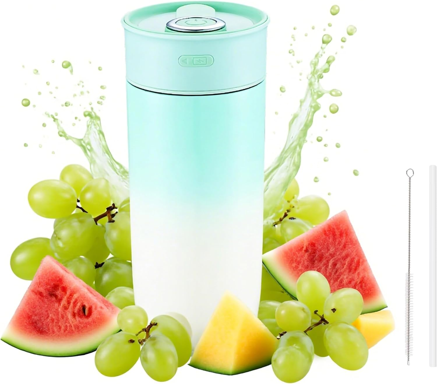 Portable Blender for Shakes & Smoothies with 500Ml Travel Cup, Stainless Steel Juicer Cup with Usb Charging - Thermal Insulation, Easy to Clean, Includes 1 Brush & Straw, for Outdoors Travel (Green) image number 1