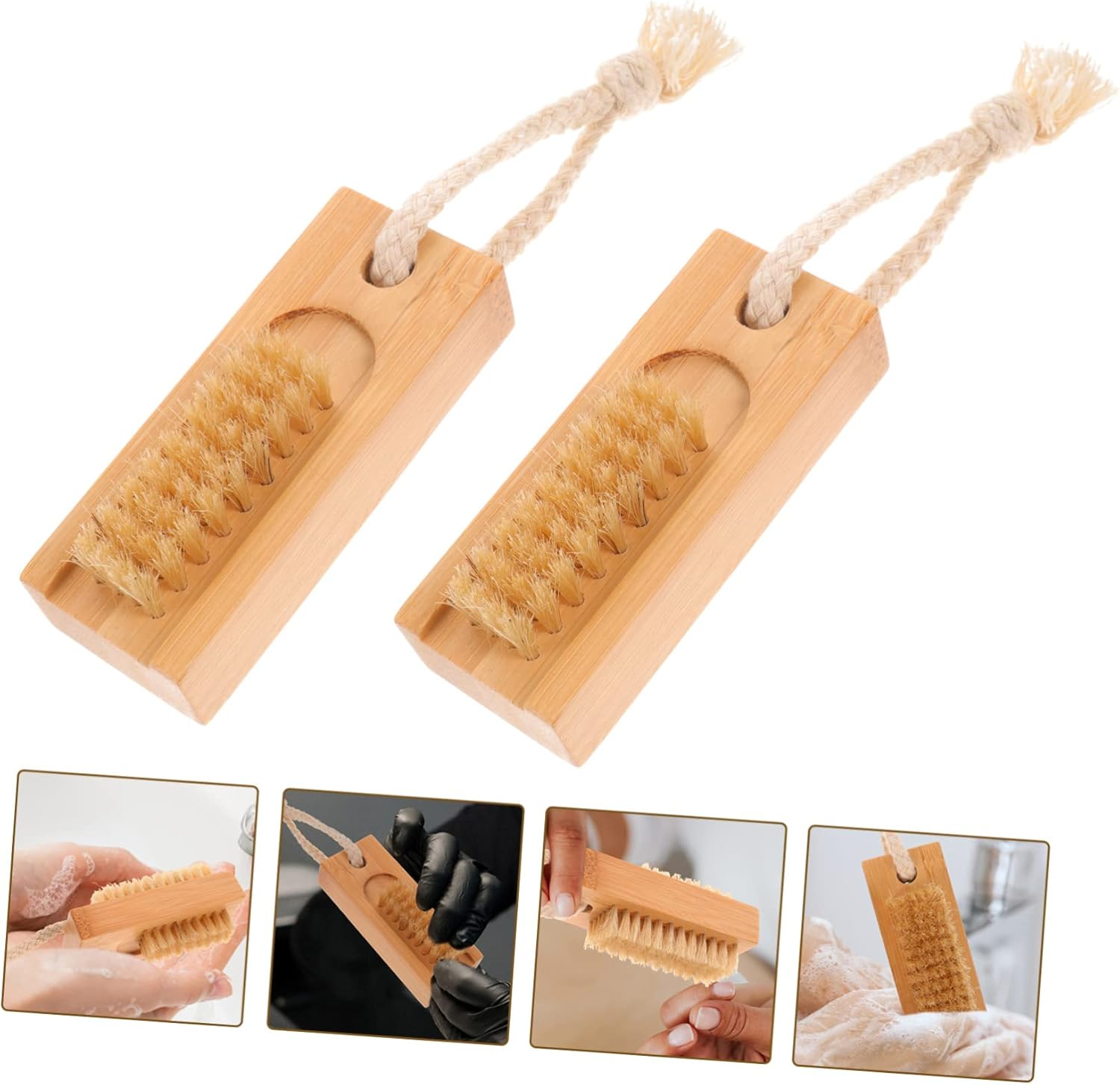 MUCKLILY 2Pcs Bamboo Nail Brush Professional Double Sided Nail Cleaners Gently Remove Debris and Dead Skin image number 5
