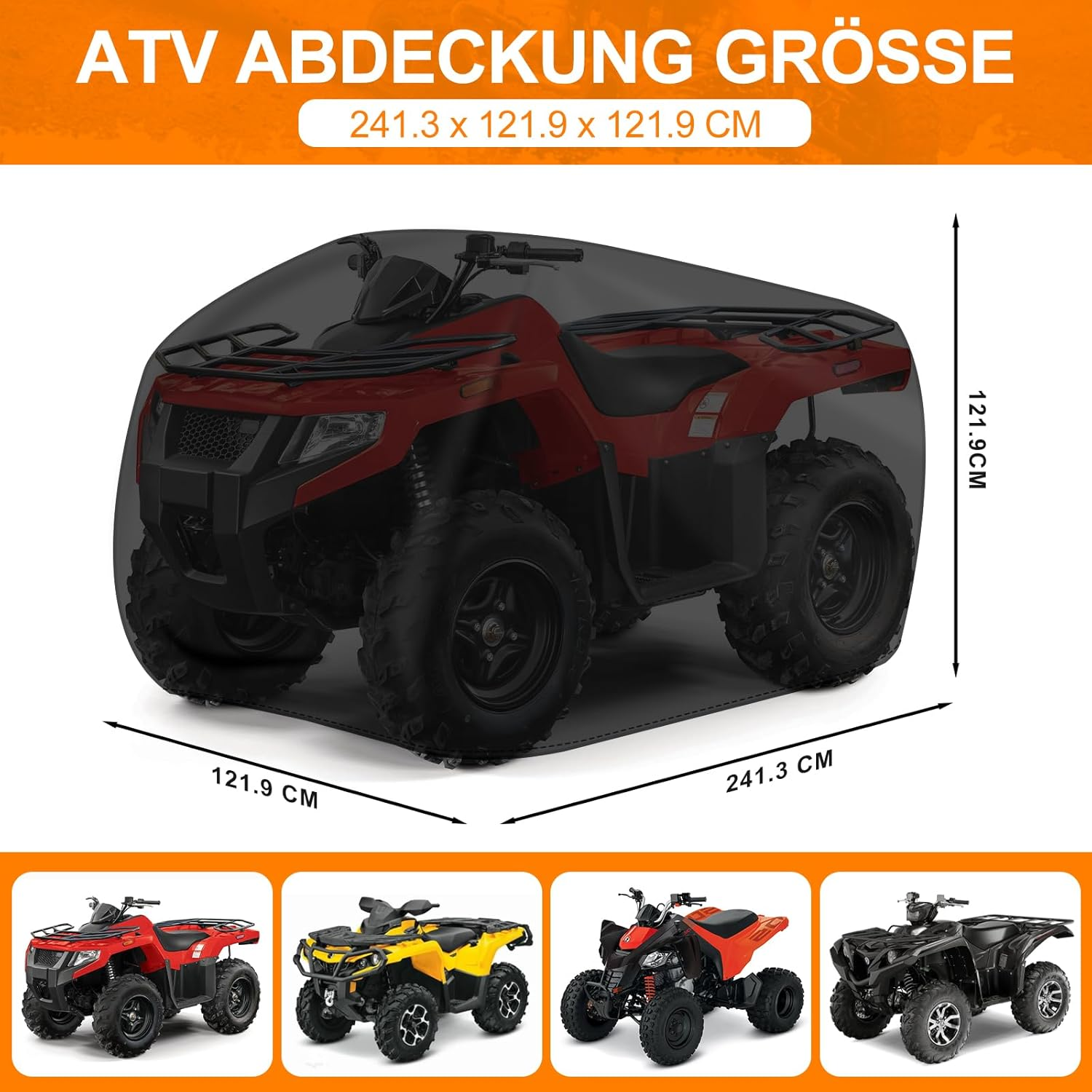 Zettum Quad Cover ATV Cover - 95" X 48" X 48" ATV Car Cover 600D PU Heavy Duty & Waterproof, Outdoor Vehicle Cover All Weather Large for Polaris, Honda, Yamaha (241 L X 121 W X 121 H Cm) image number 4