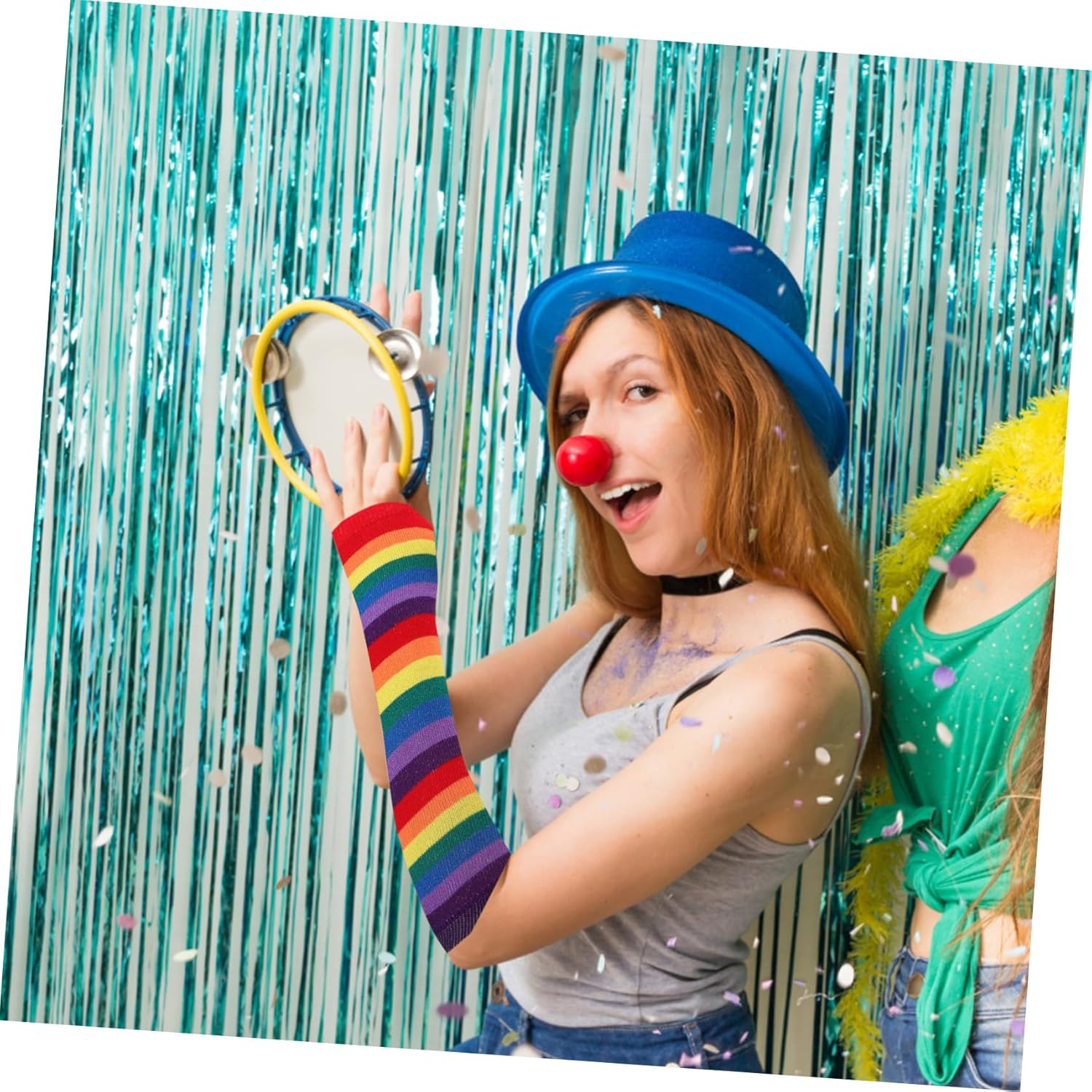 WRITWAA Long Gloves Rainbow Strips Warmer Fingerless Gloves for Women Girls Winter Festival Accessories Thermal Wear Women image number 3