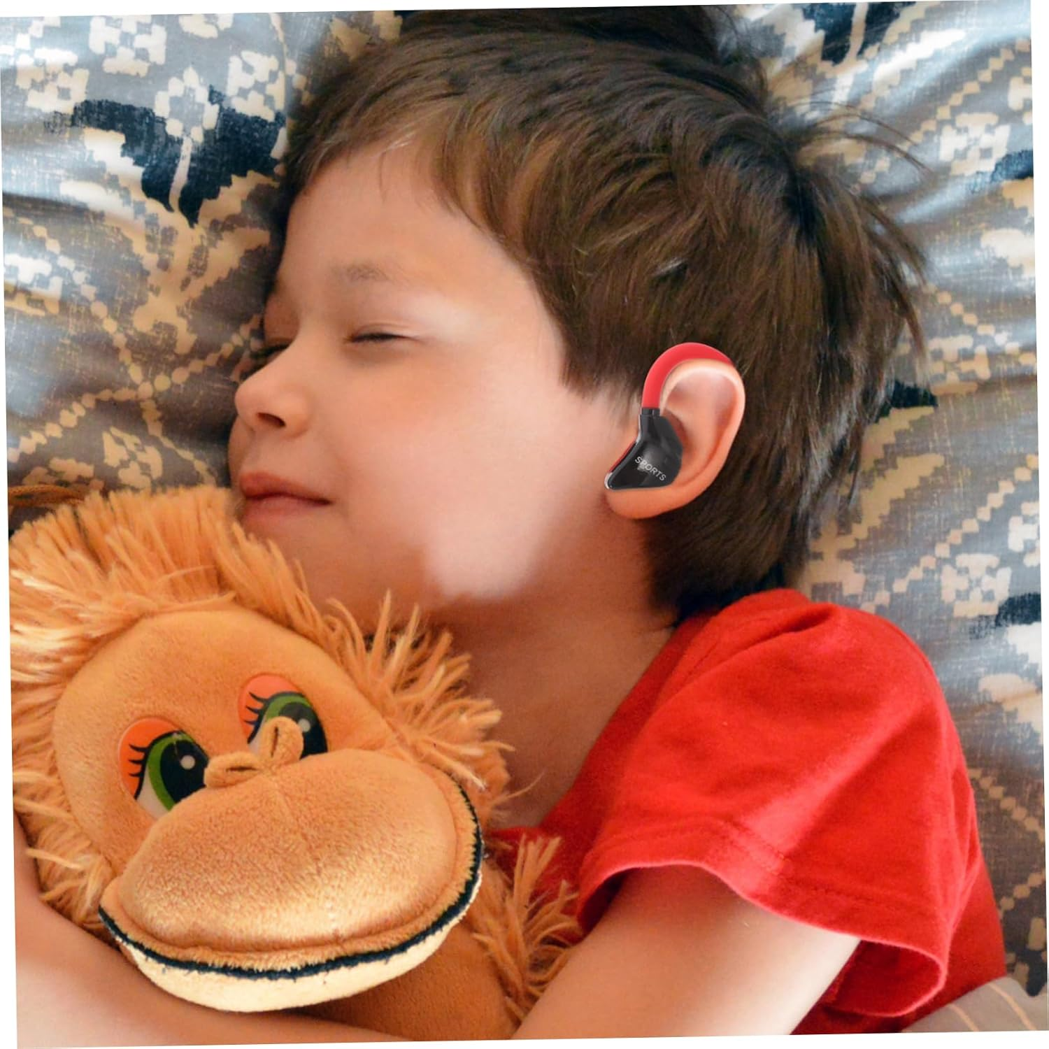 SHOWERORO Wired Earphones with 3.5Mm Jack, In-Ear Earbuds for Sports Running, Red Hanging Hook Headset with Bass for Mobile Phones image number 4