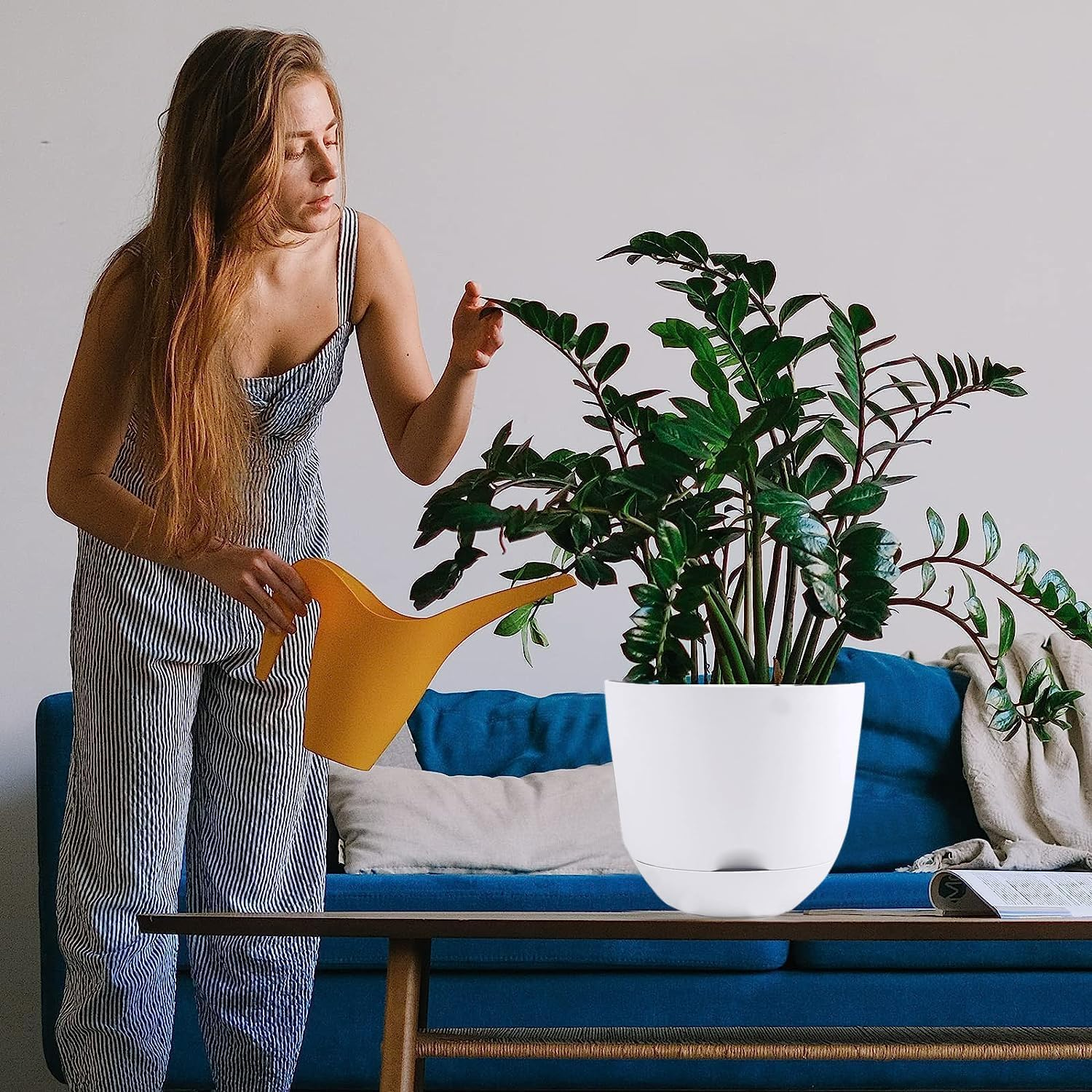 2 Pieces of 20Cm Self Watering Planters High Drainage with Deep Saucer Reservoir,For Indoor & Outdoor Garden Flowers Plant Pot (Green) image number 3