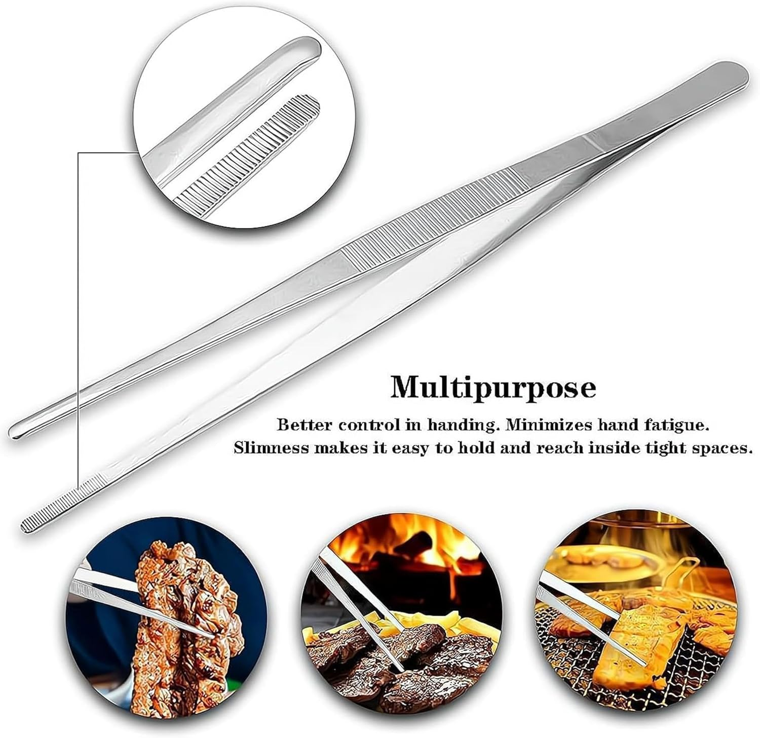 Professional Stainless Steel Tweezers Set, 25-30 Cm Length, 4-Piece, Serrated Tips for Cooking and Crafting image number 5