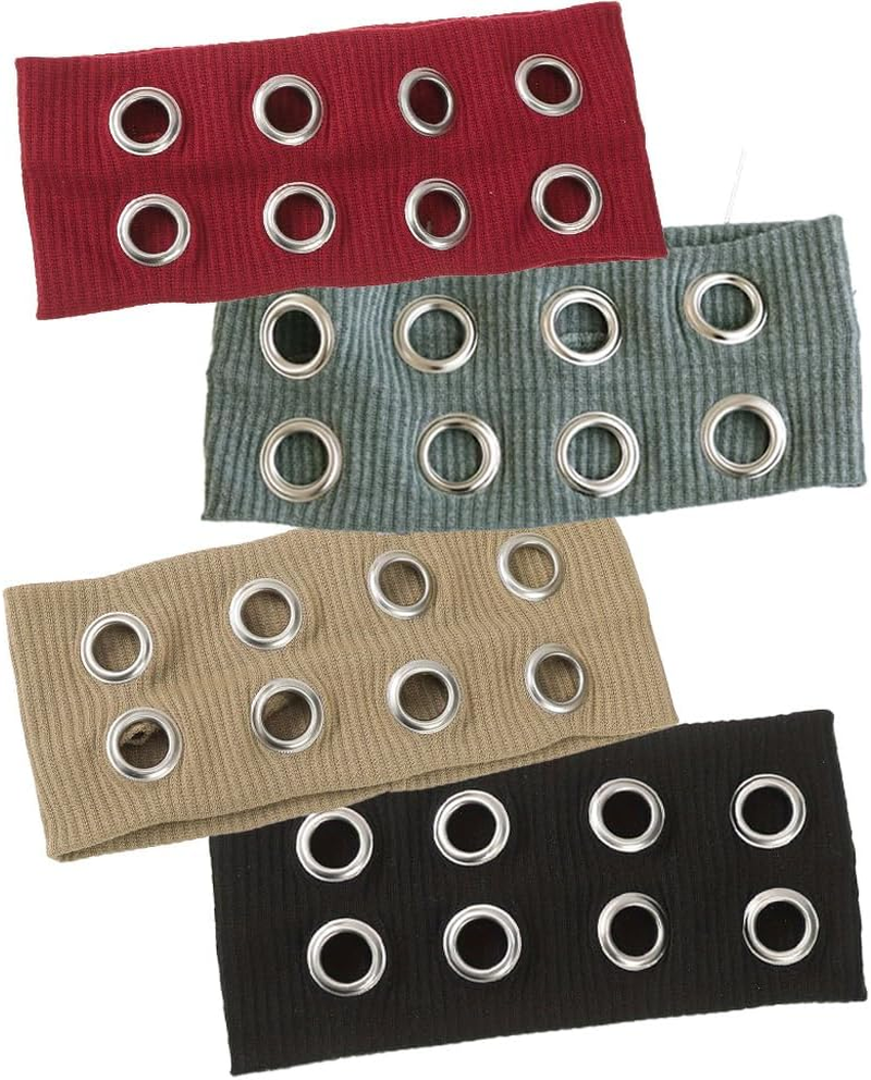 4PCS Women&rsquo;S Cutout Eyelet Elastic Headband Set &ndash; Y2K Wide Hairband for Punk, Rock, Boho Style (Black, Ocean Green, Camel, Wine Red) image number 1