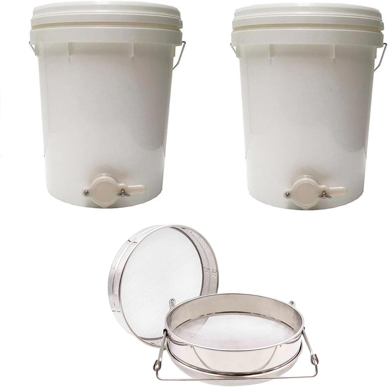 OZBEE 2 Pack Plastic Honey Bucket 20 Liter Pail with Double Seal Honey Gate, Handle & Sealed Lid | Stainless Steel Double-Layer Honey Sieve Filter, Extractor & Strainer | Beekeeping Harvesting Kit image number 6