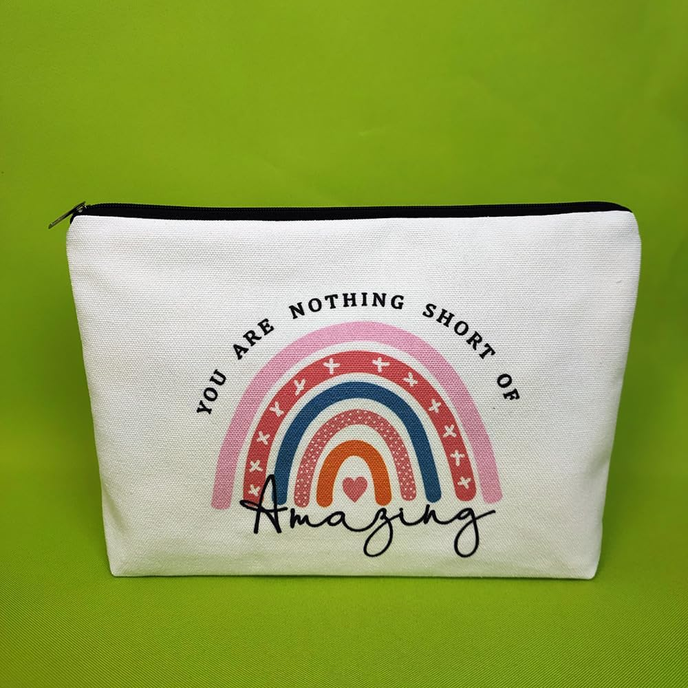 Rainbow Cosmetic Bag 4 Pieces Inspirational Quotes Canvas Cosmetic Bags Bulk You Are Loved Beautiful Kind Makeup Bag Personalized Purse Pouch for Adults Women Teacher (4-Piece Set, One Size) image number 1