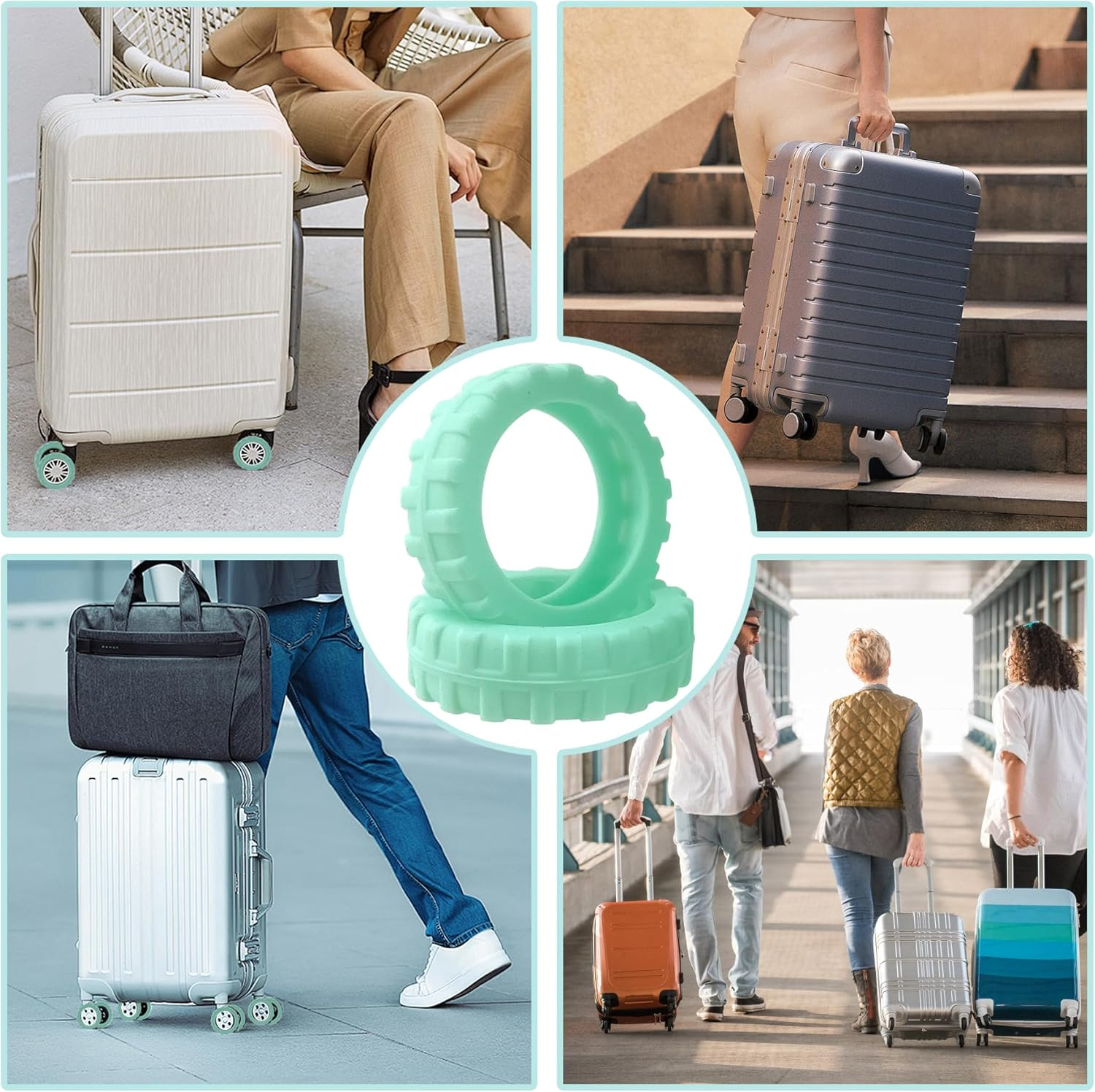 EKIND Luggage Wheel Covers, Thickened Anti-Skid & Scratch-Resistant Protectors for Suitcases, Luggage Accessories (8 Pcs, Light Green) image number 1