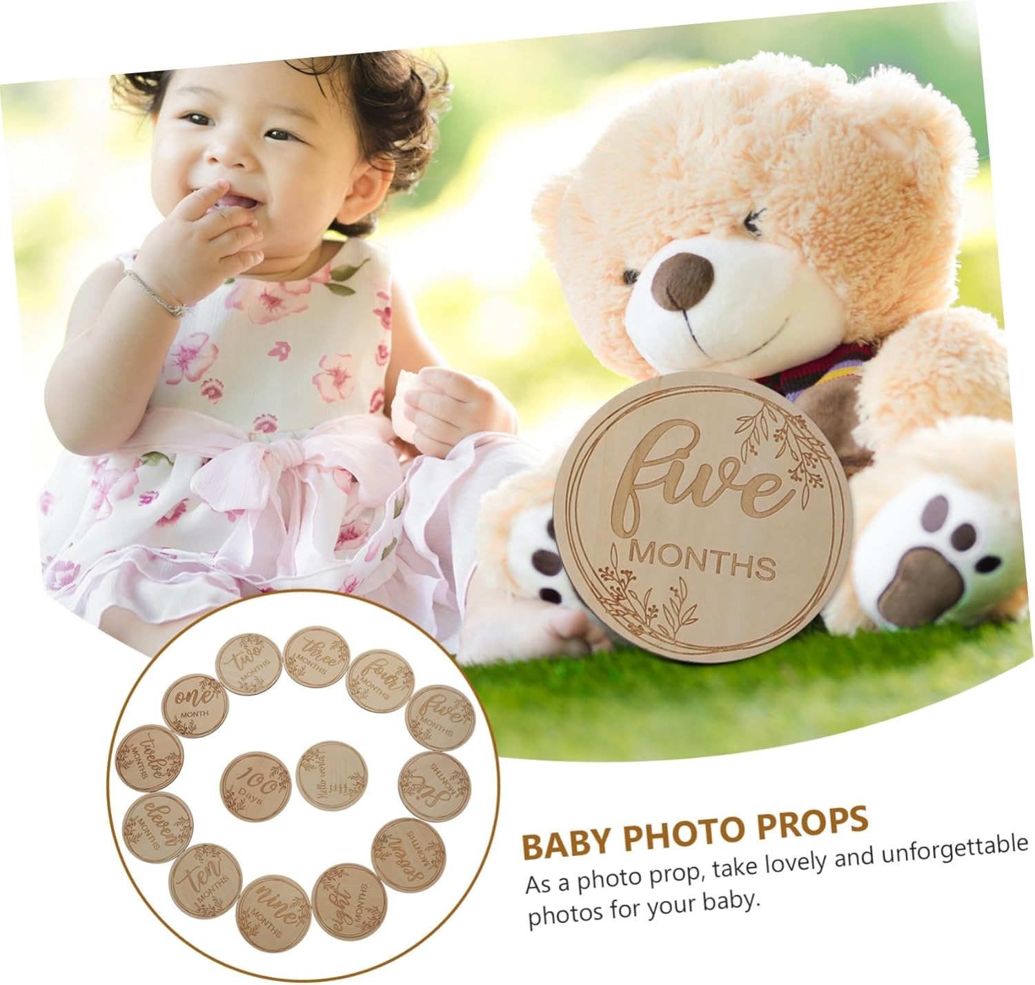 12Pcs Milestone Cards Commemorative Cards Wooden Photo Props for Newborns Unique Designs for Capturing Special Moments image number 2