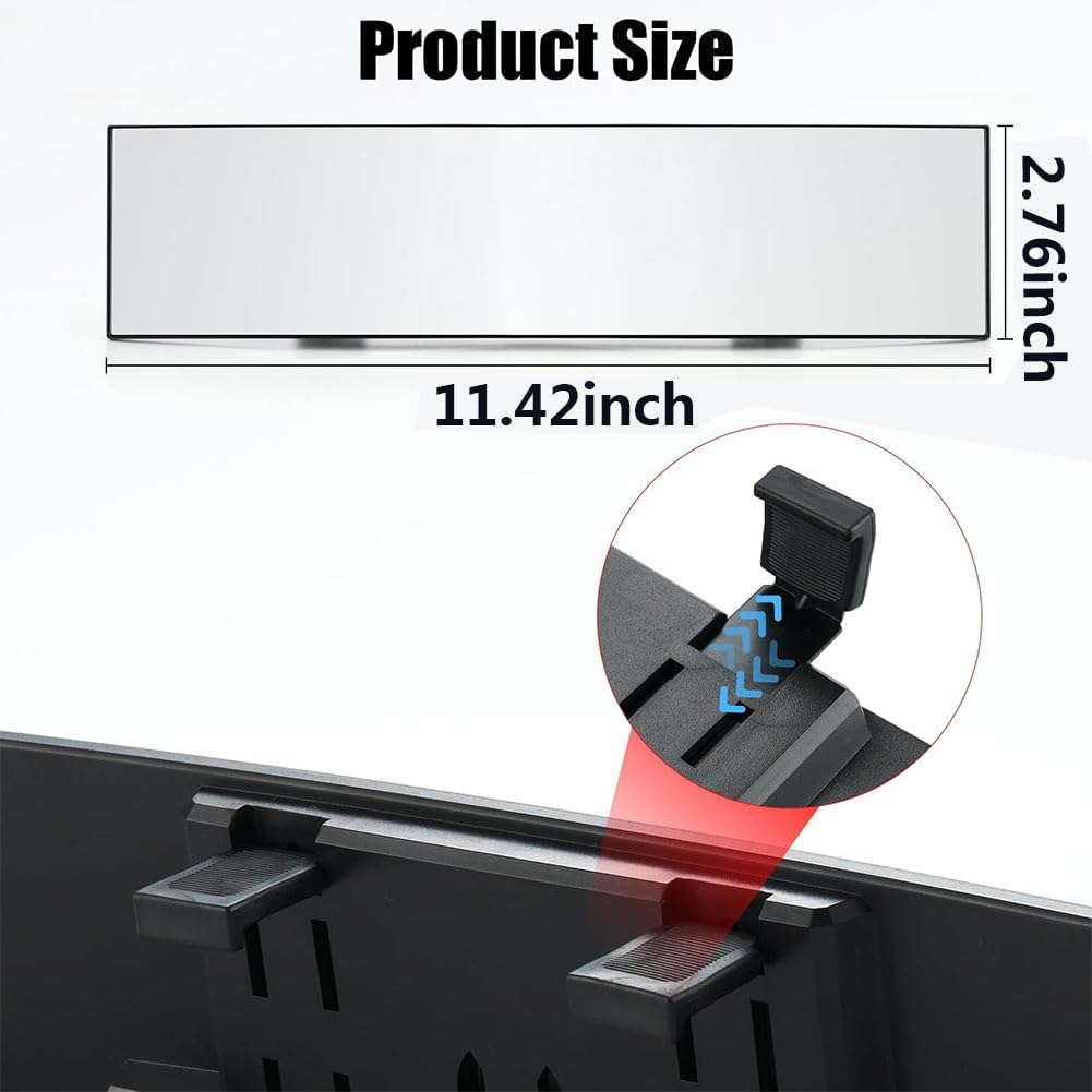 Rear View Mirror, Universal 11.4 Inch Interior Clip on Panoramic Convex Mirrors, HD anti Glare Wide Angle and Reduce Blind Spots, Extended Rear View Mirror for Cars, Suvs, Trucks, Vehicles image number 3