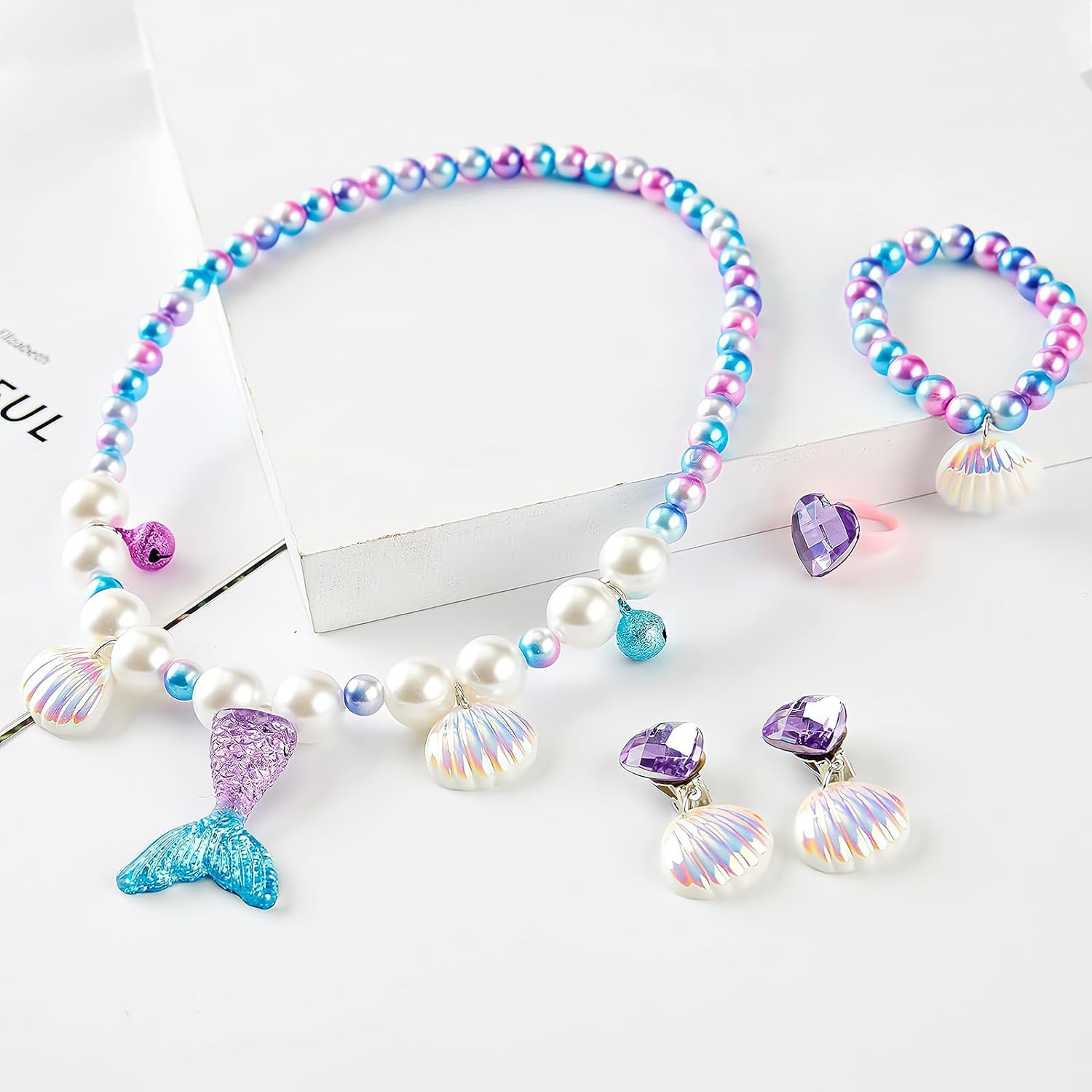 Mermaid Necklace Bracelet Set - Princess Party Accessories for Girls - Mermaid Jewelry Birthday Decorations Gift (Necklace Set) image number 1