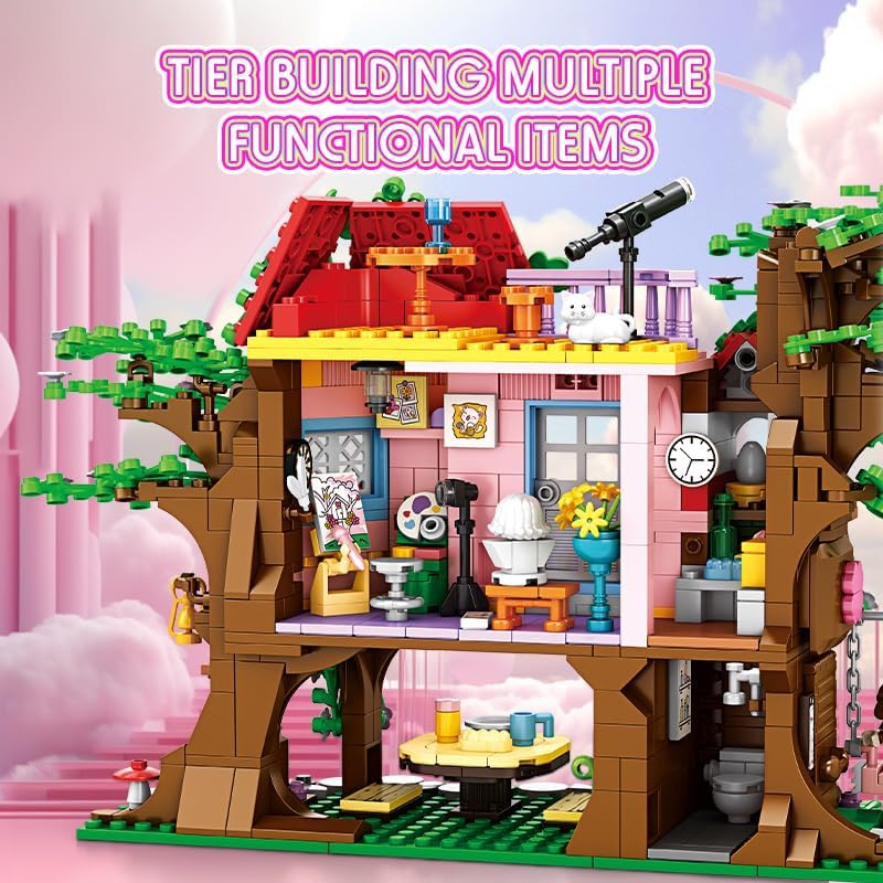 WOMA Tree House Building Set, 840 PCS Tree House Building Block Kit for Girls, Friendship Tree House Toy with Swing Animals Flowers, Polly Pockets for Girls 6-12 image number 6