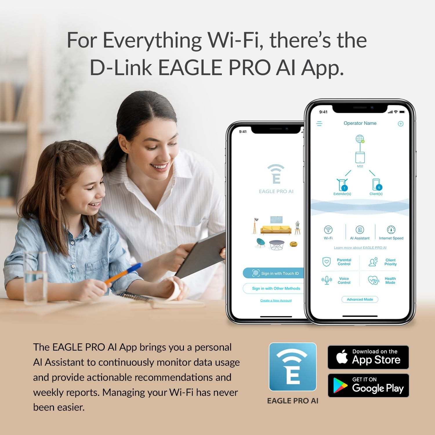 D-Link 2-Pack Home Mesh Wifi System - Eagle PRO AI AX1500 Wifi6 Wireless Mesh Router (M15-2PK), Google/Alexa Voice Control Compatible Mesh Network, High-Speed 1500Mbps, Easy Setup, Wide Coverage image number 5