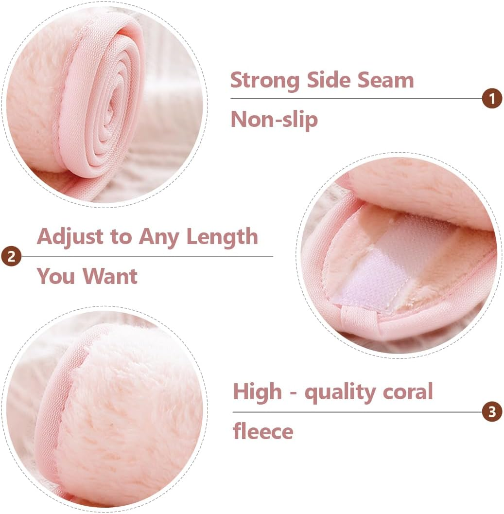 SGERUFZ Pack of 3 Face Wash Headbands, Coral Fleece Elastic Makeup Headband (Green, Pink, Light Beige) image number 3