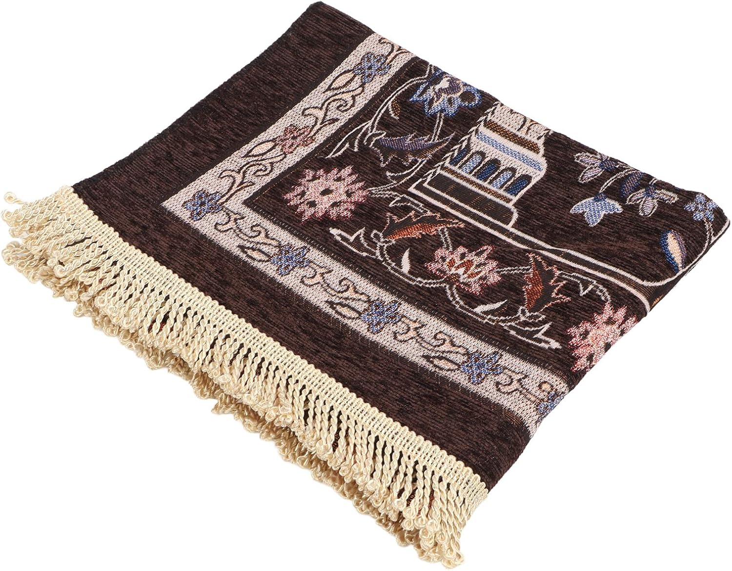 Prayer Rug, 70X110Cm Chenille Prayer Mat Thick and Washable with Tassel Design, Multipurpose Prayer Decorative Carpet for Camping Office Bedroom (Dark Brown) image number 5