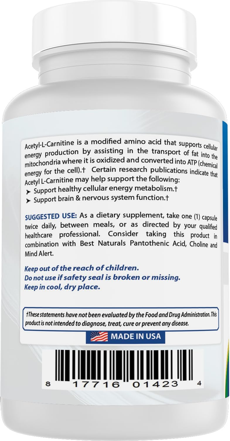 Best Naturals Acetyl L-Carnitine 1000 Mg 60 Capsules (60 Count (Pack of 3)) image number 5
