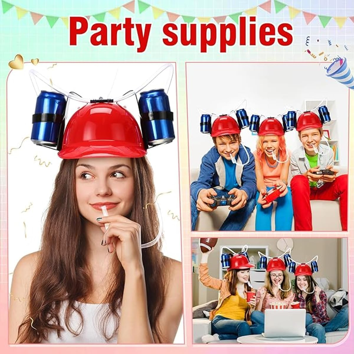 AIMALL Creative Summer Lazy Drink Hat - Adjustable Beverage Drinking Cap, Fun for Parties and Games, Fits Standard Beverage Cans, 11X6.88 Inches