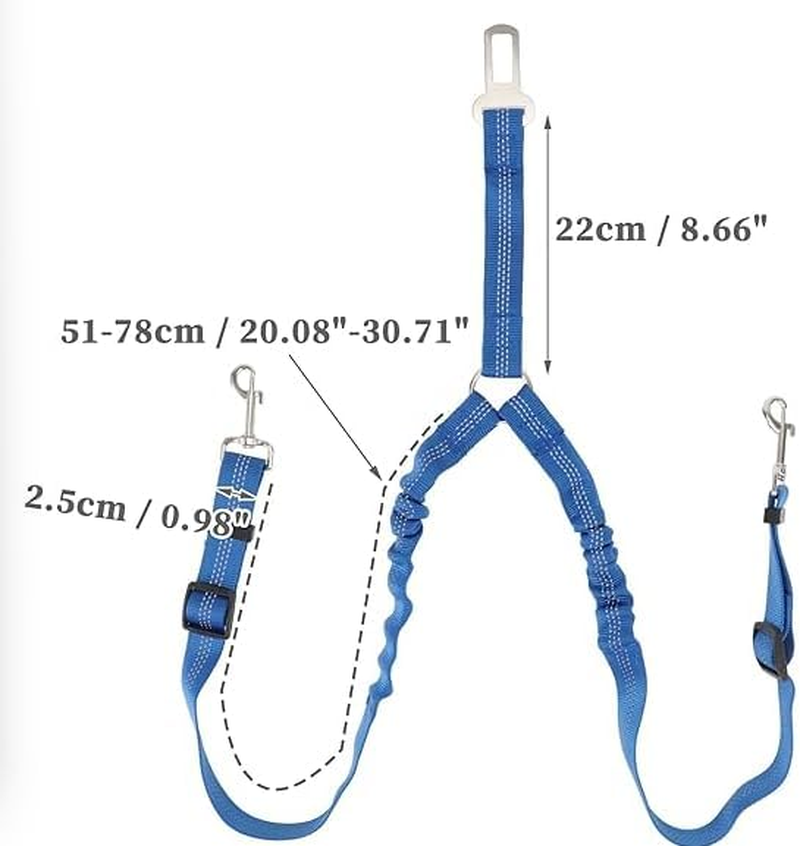 Double Dog Cat Seat Belts, Car Headrest Restraint Adjustable Travel Leash,Safety Elastic Leads Splitter Connect Vehicle Seatbelt Harness for 2 Dogs (Blue) - Black image number 3