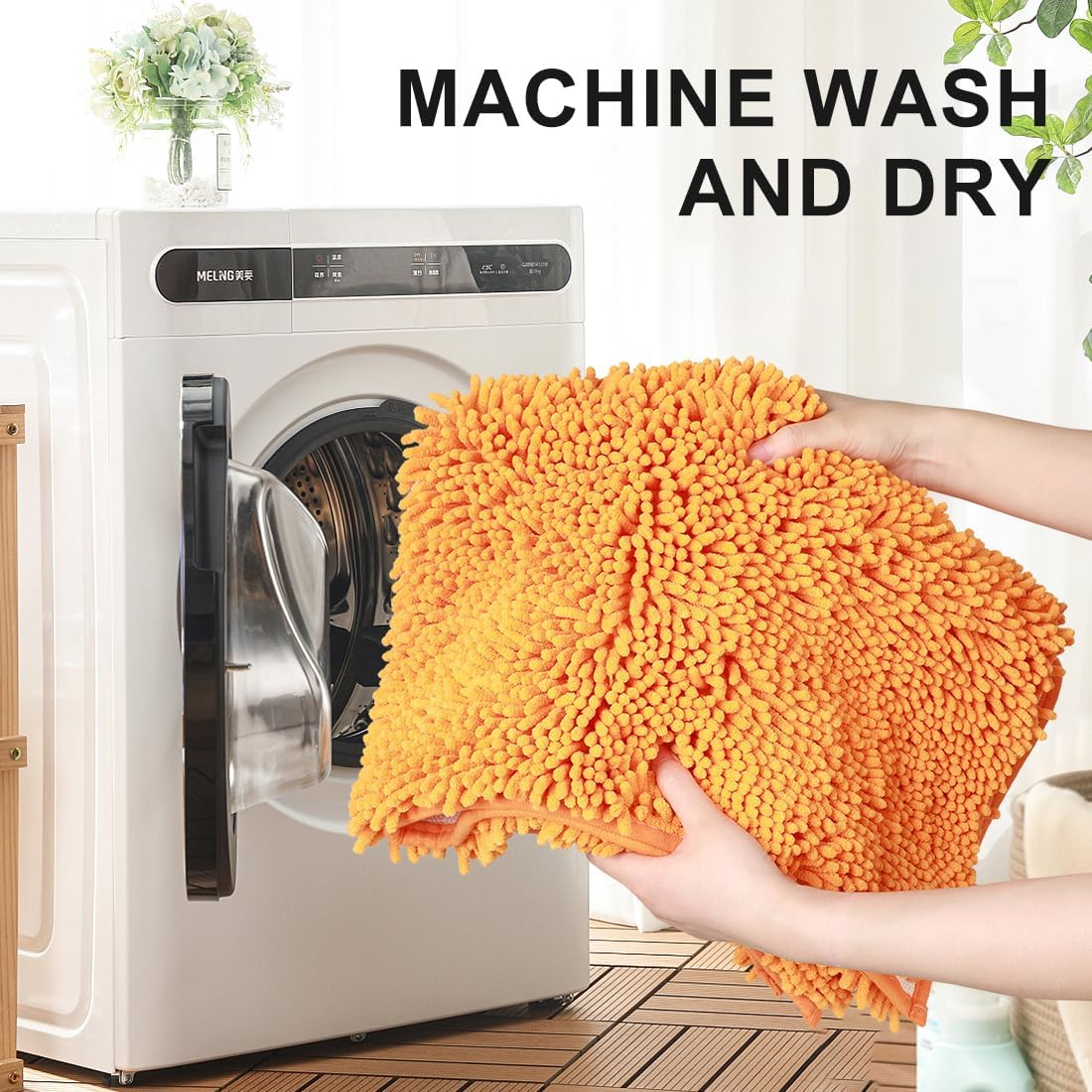 Vctops Orange Fall Plush Chenille Bath Rugs Extra Soft and Absorbent Microfiber Shag Rug, Non-Slip Runner Carpet for Tub Bathroom Shower Mat Orange 24" X 35" image number 2